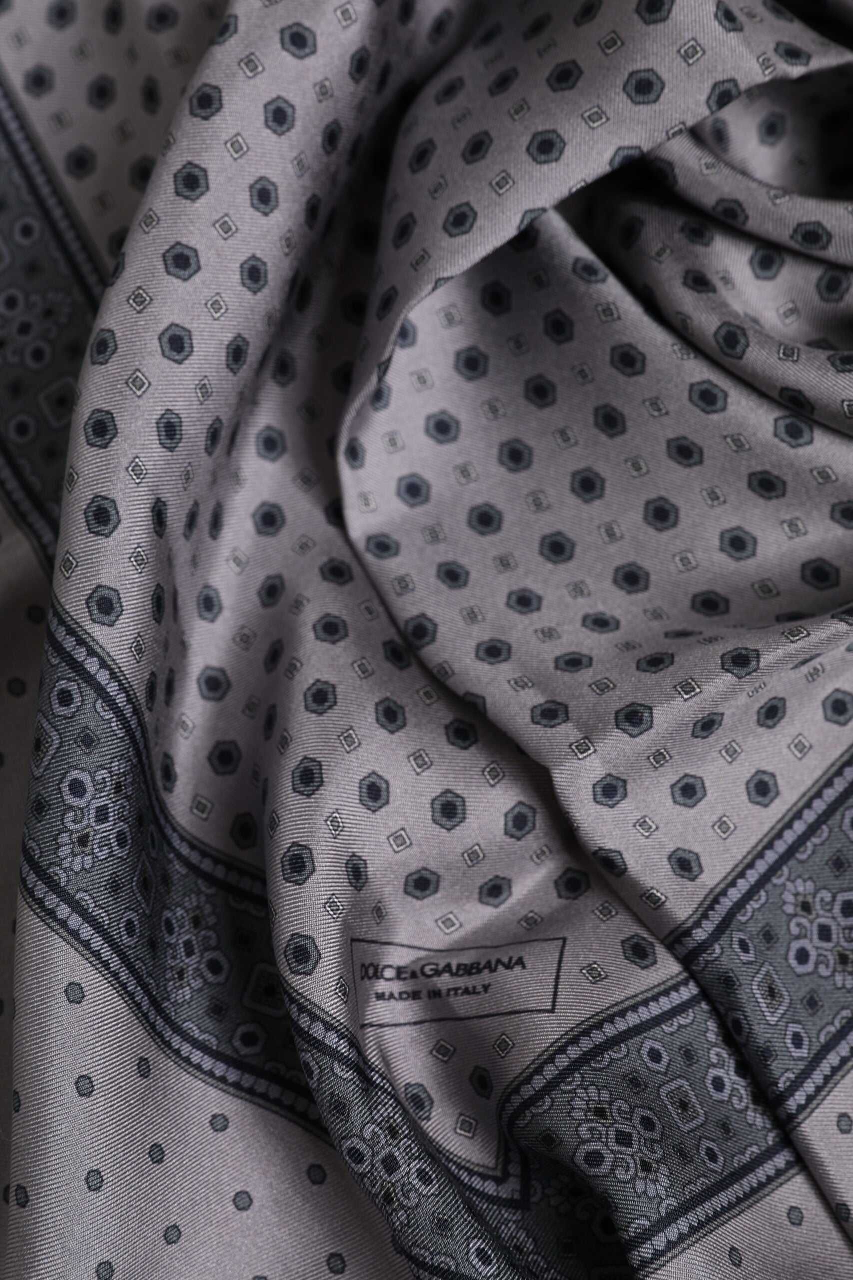 Gray Polka Dot Silk Square Men Foulard Scarf