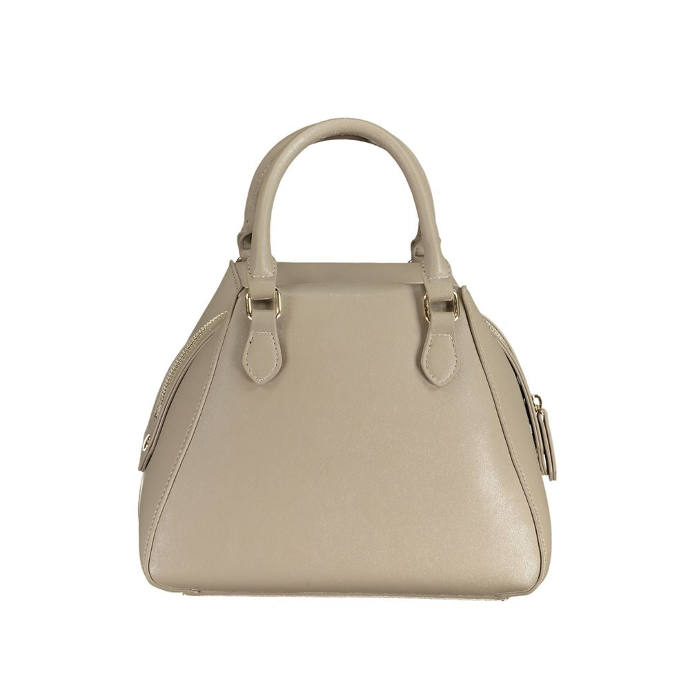 Beige Polyurethane Women Handbag