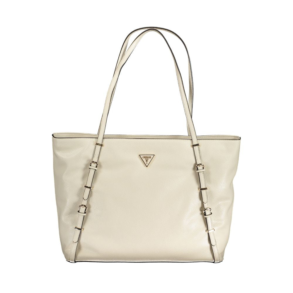 Beige Polyurethane Women Handbag