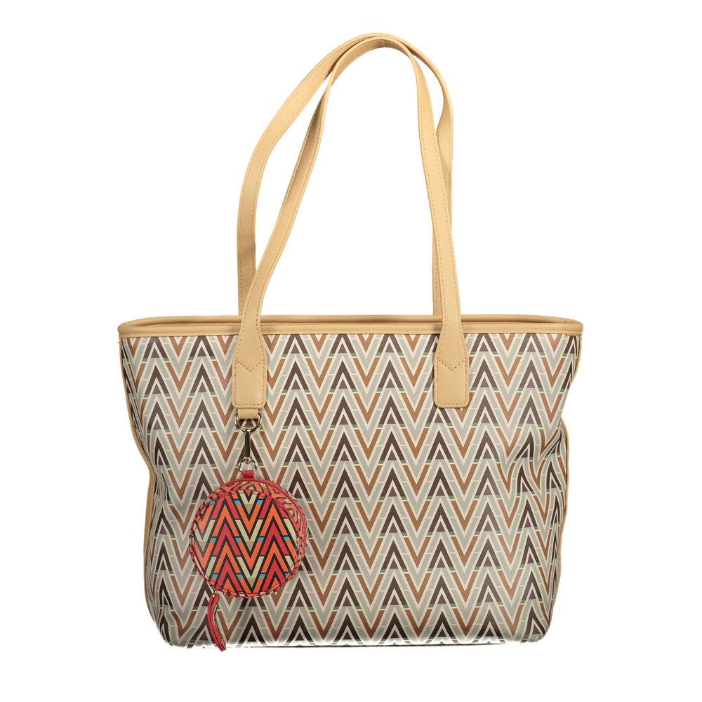 Beige Polyurethane Women Handbag