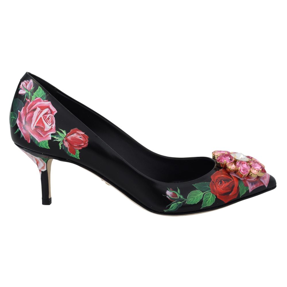 Black Leather High Heel Pumps
