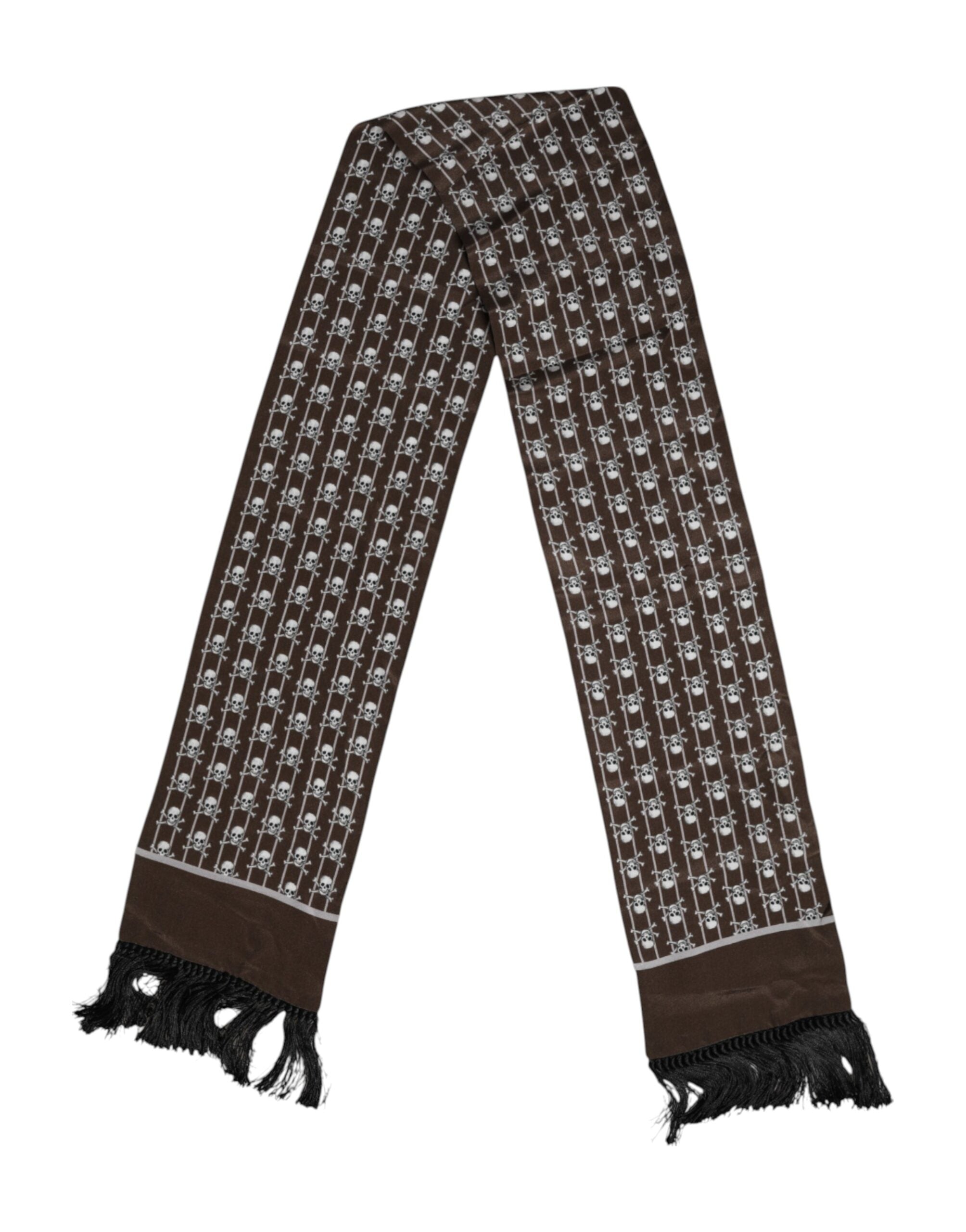 Pánský šátek s potiskem hnědých lebek a třásněmi