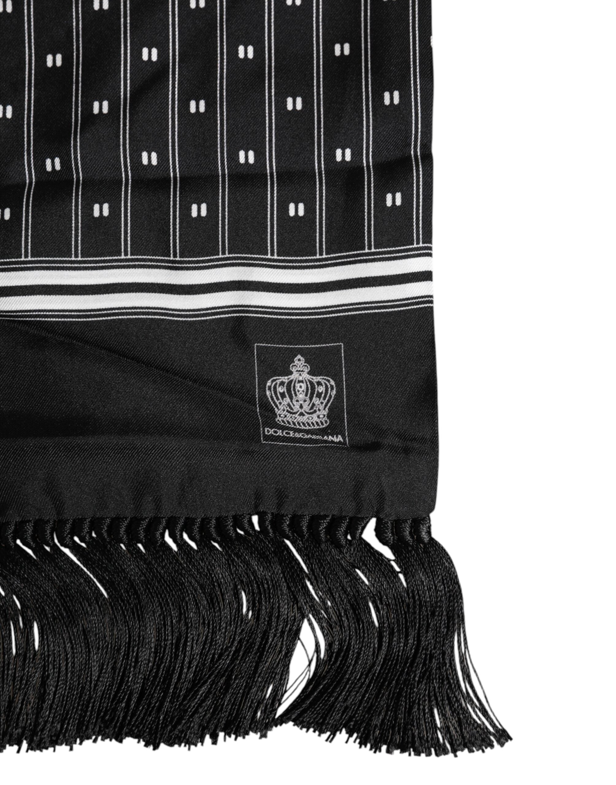 Pánský šátek Foulard s černým hedvábným potiskem a třásněmi