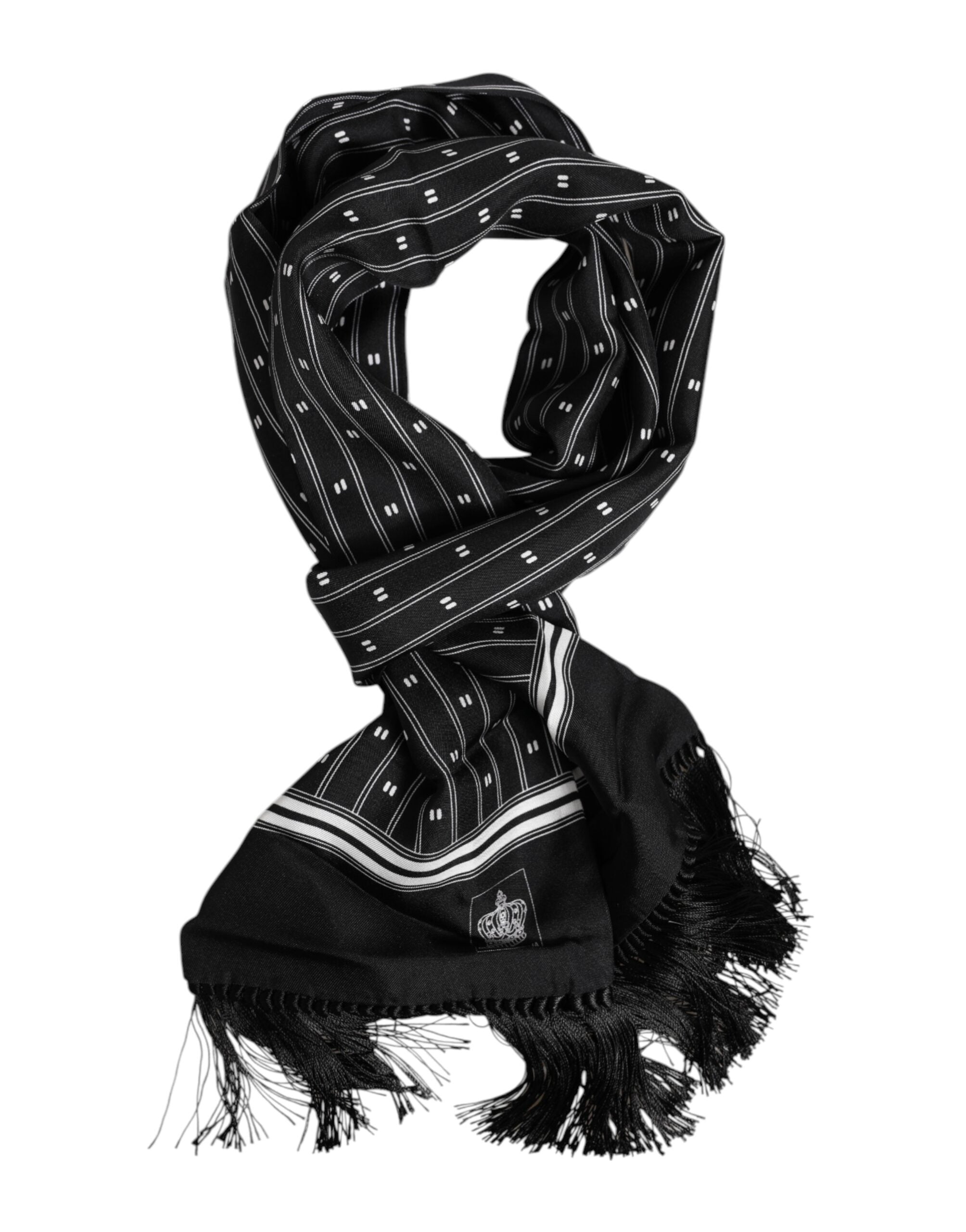 Pánský šátek Foulard s černým hedvábným potiskem a třásněmi