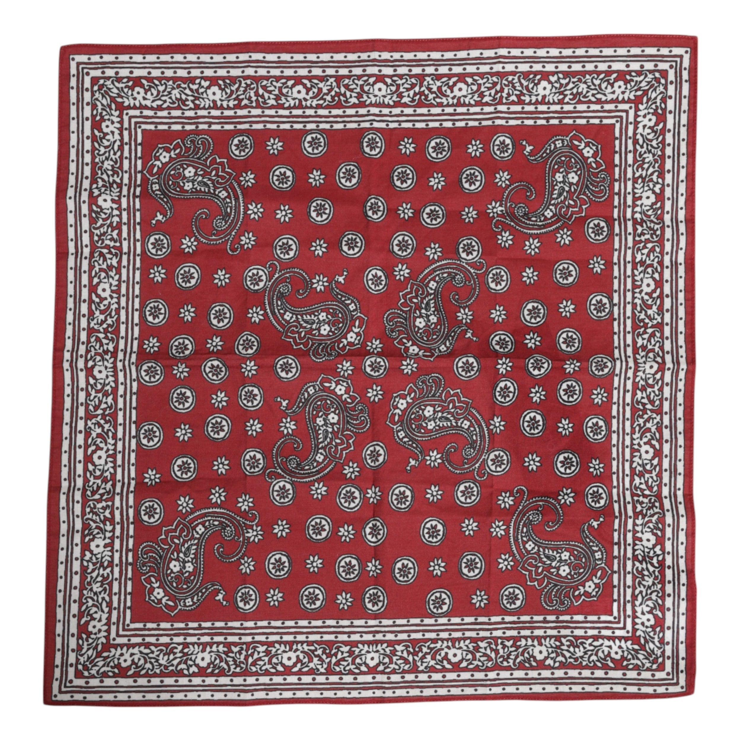 Red Floral Cotton Square Foulard Scarf