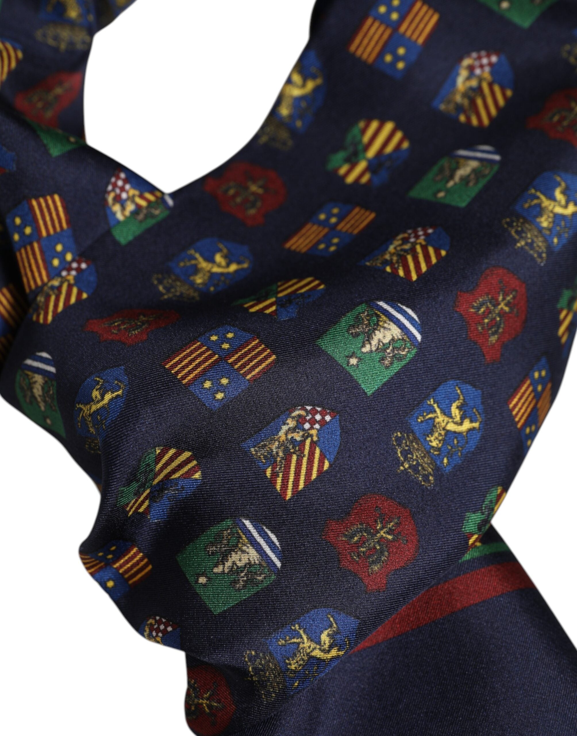 Blue Silk Printed Fringes Foulard Scarf