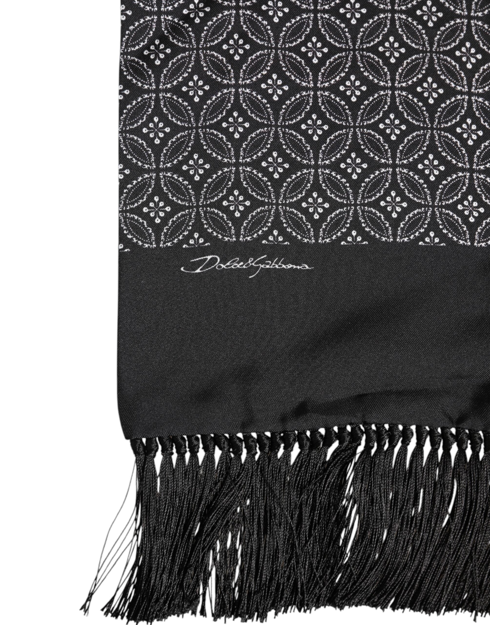 Black Patterned Fringes Men Foulard Scarf