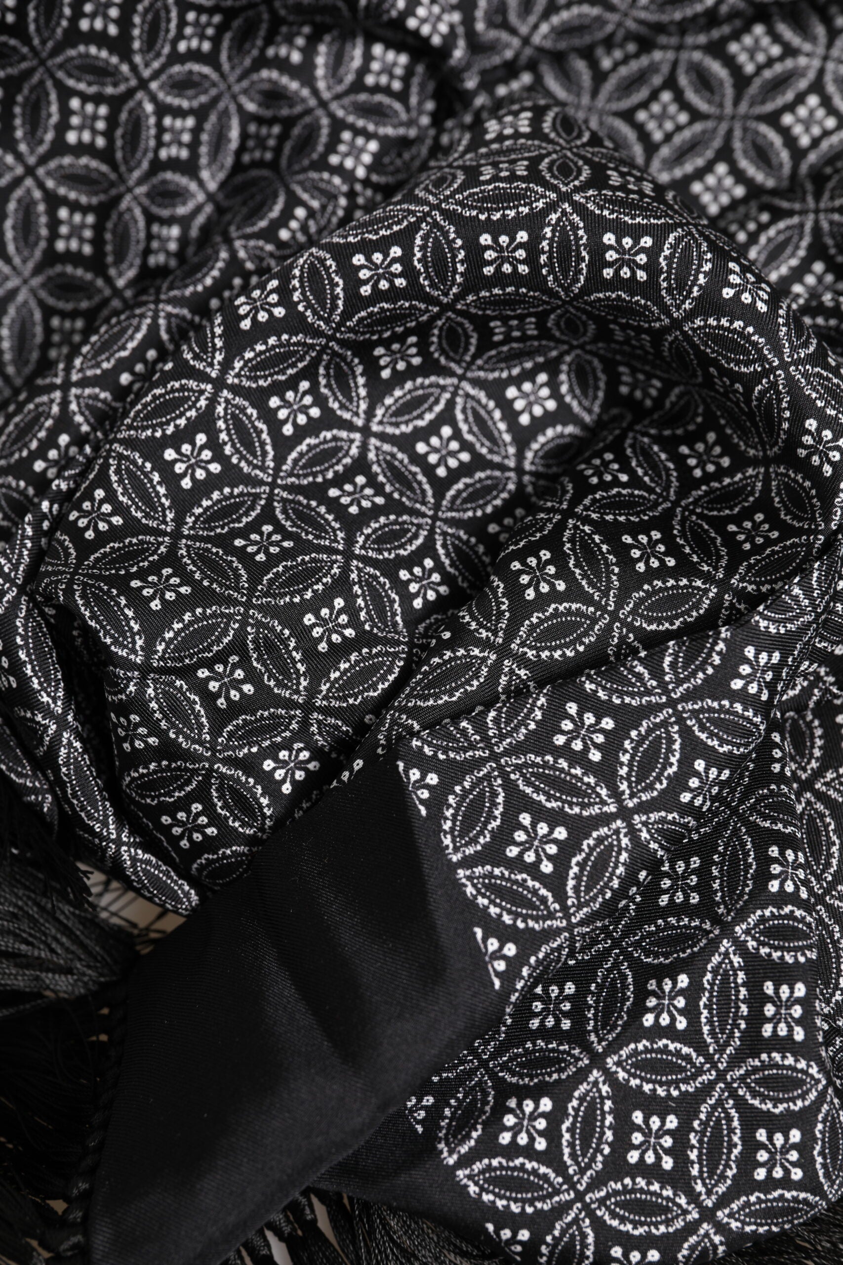 Black Patterned Fringes Men Foulard Scarf