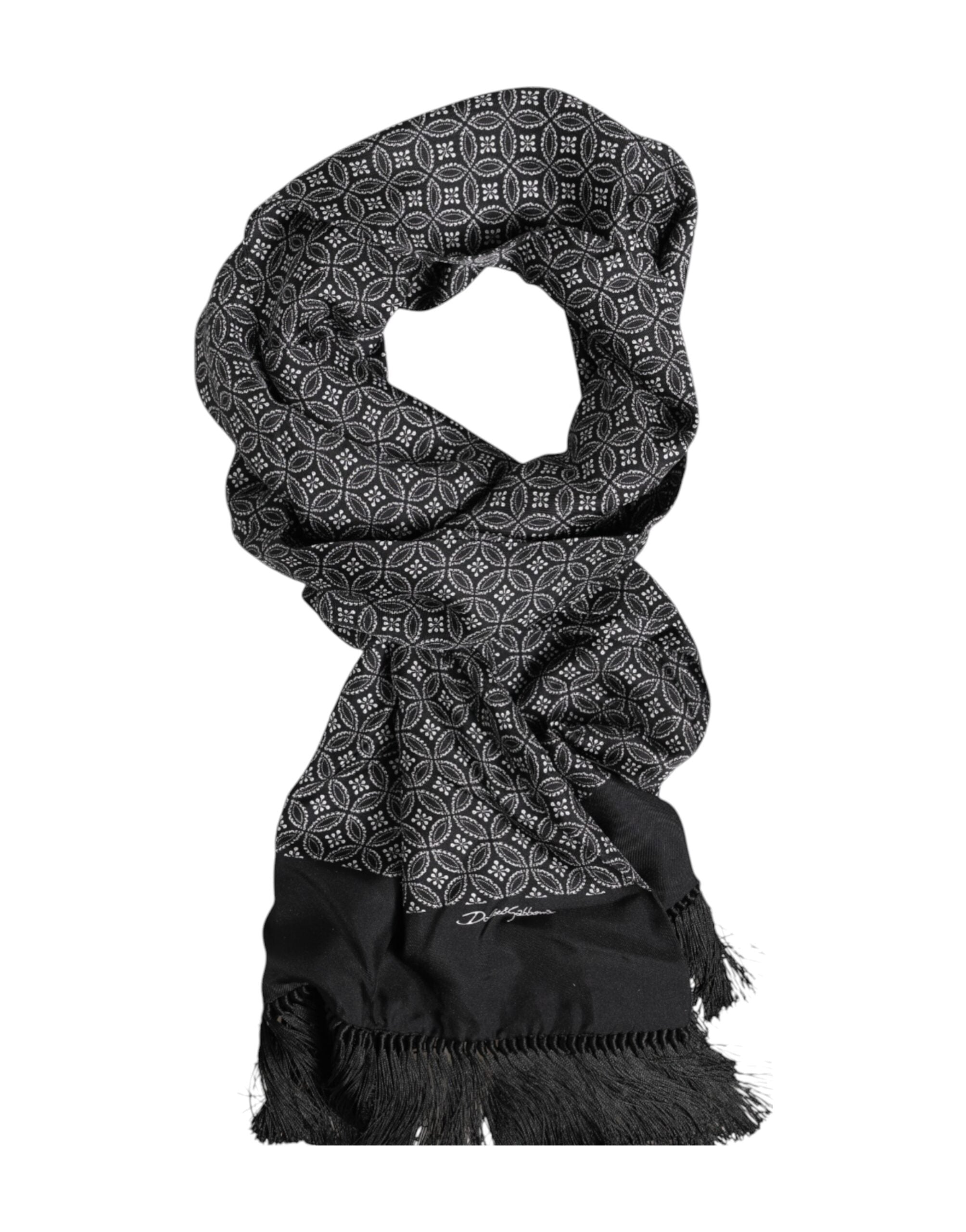 Black Patterned Fringes Men Foulard Scarf