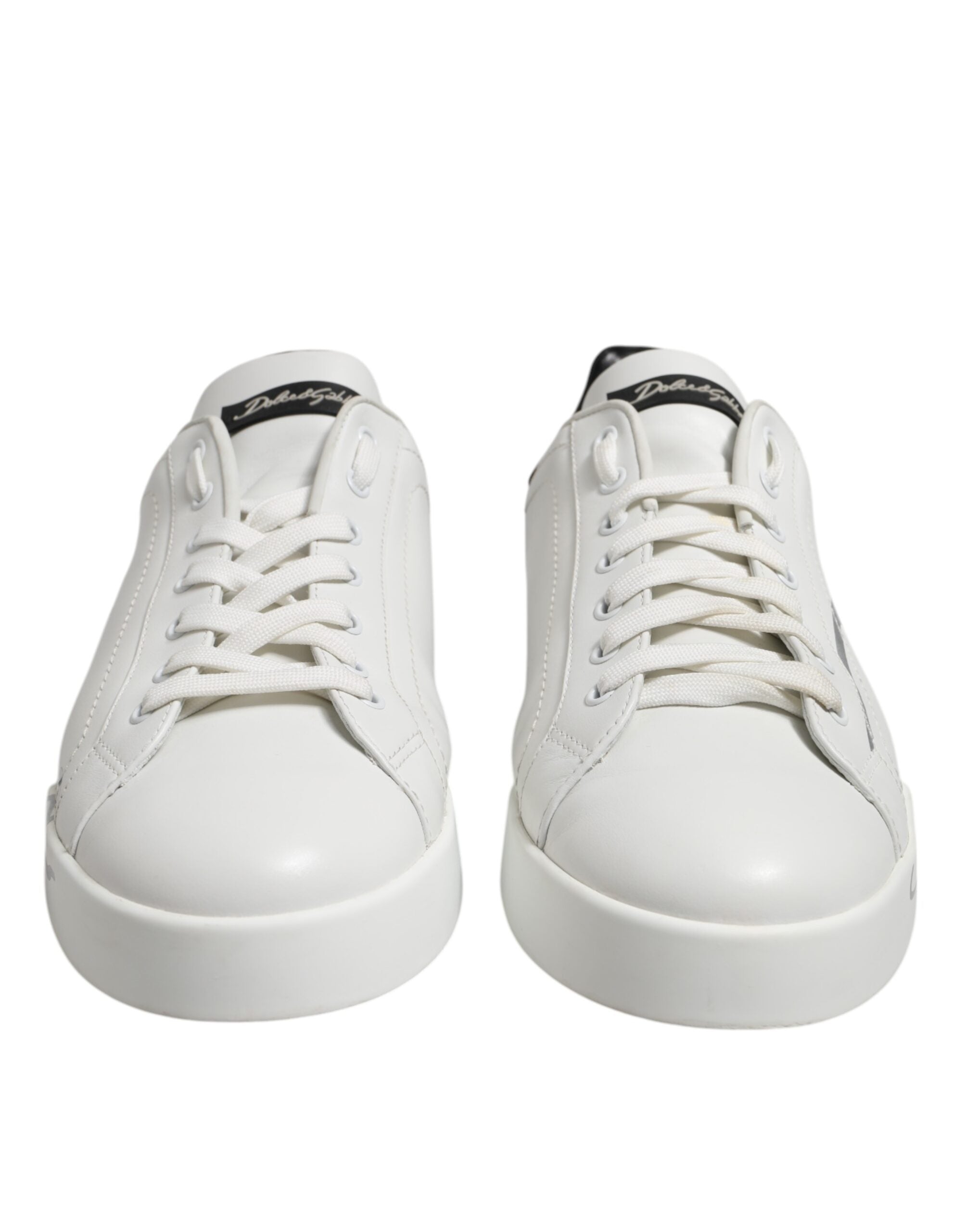 White Black Logo Low Top Leather Sneakers Shoes