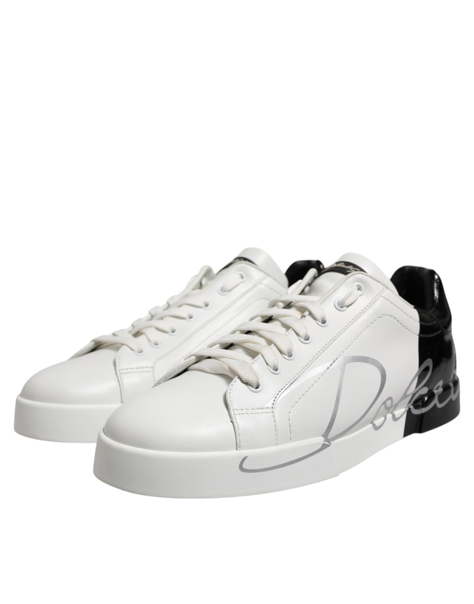 White Black Logo Low Top Leather Sneakers Shoes