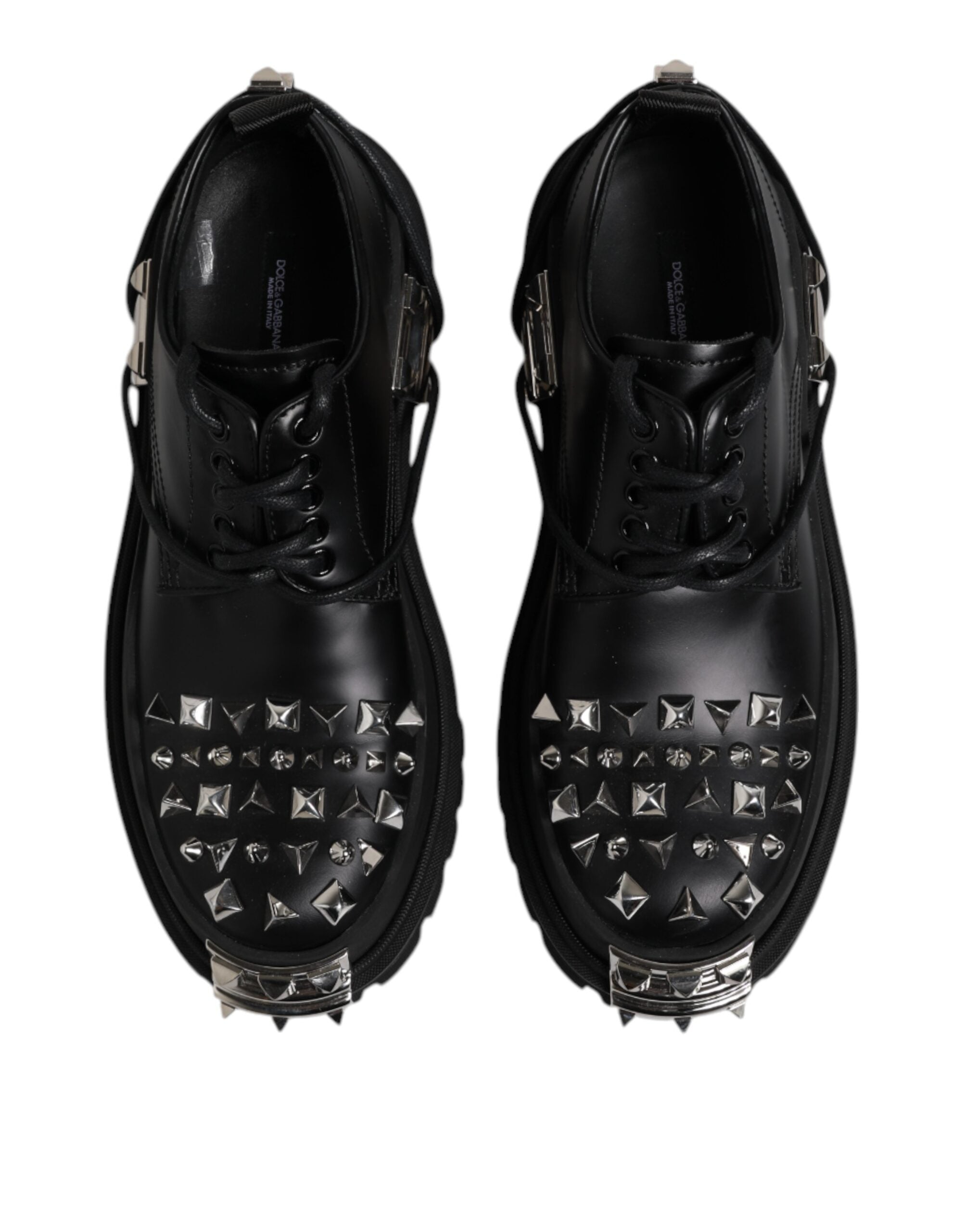 Black Leather Embellished Trekking Derby Shoes