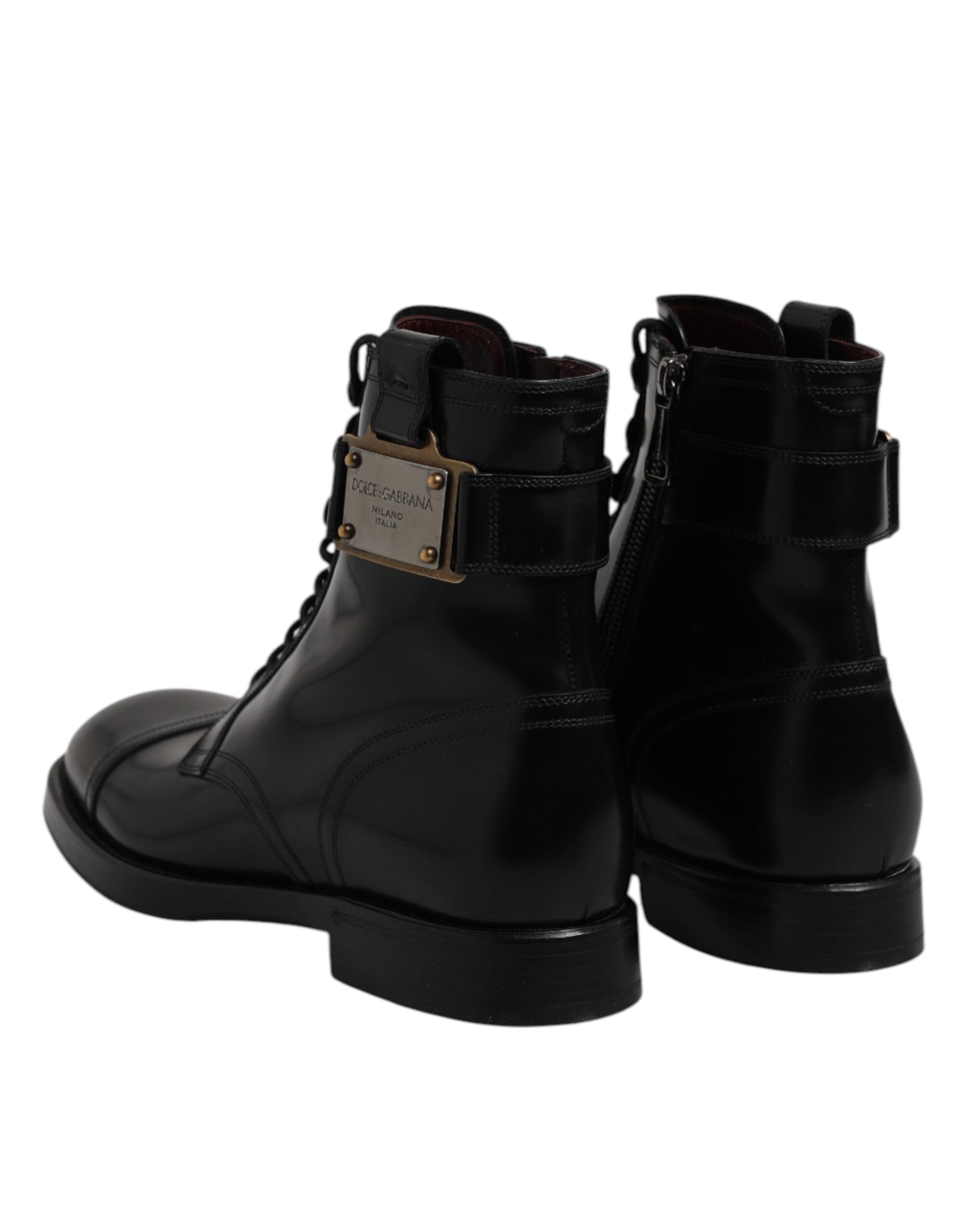 Black Leather Mid Calf Boots Lace Up Shoes