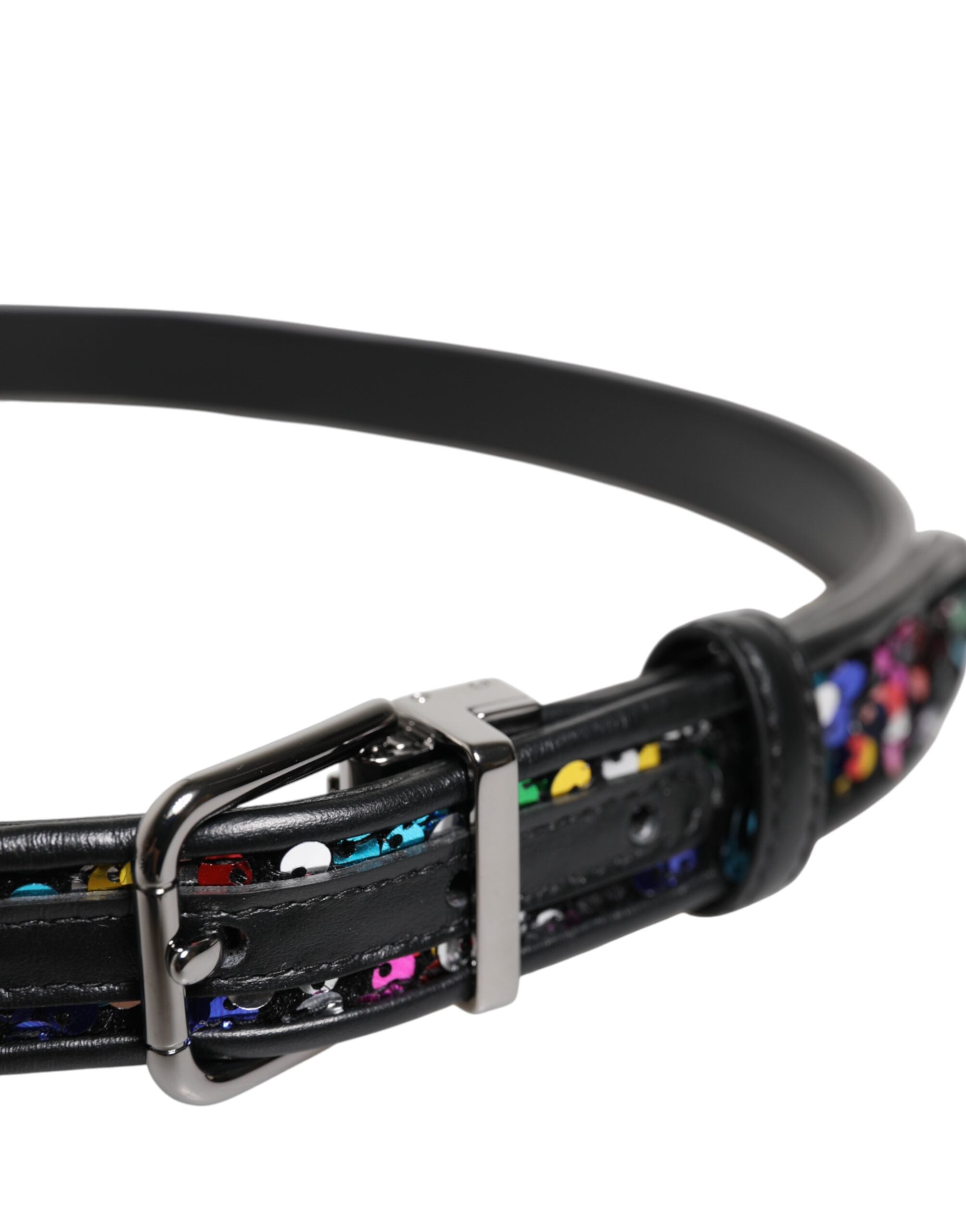 Černý flitrovaný opasek s kovovou přezkou