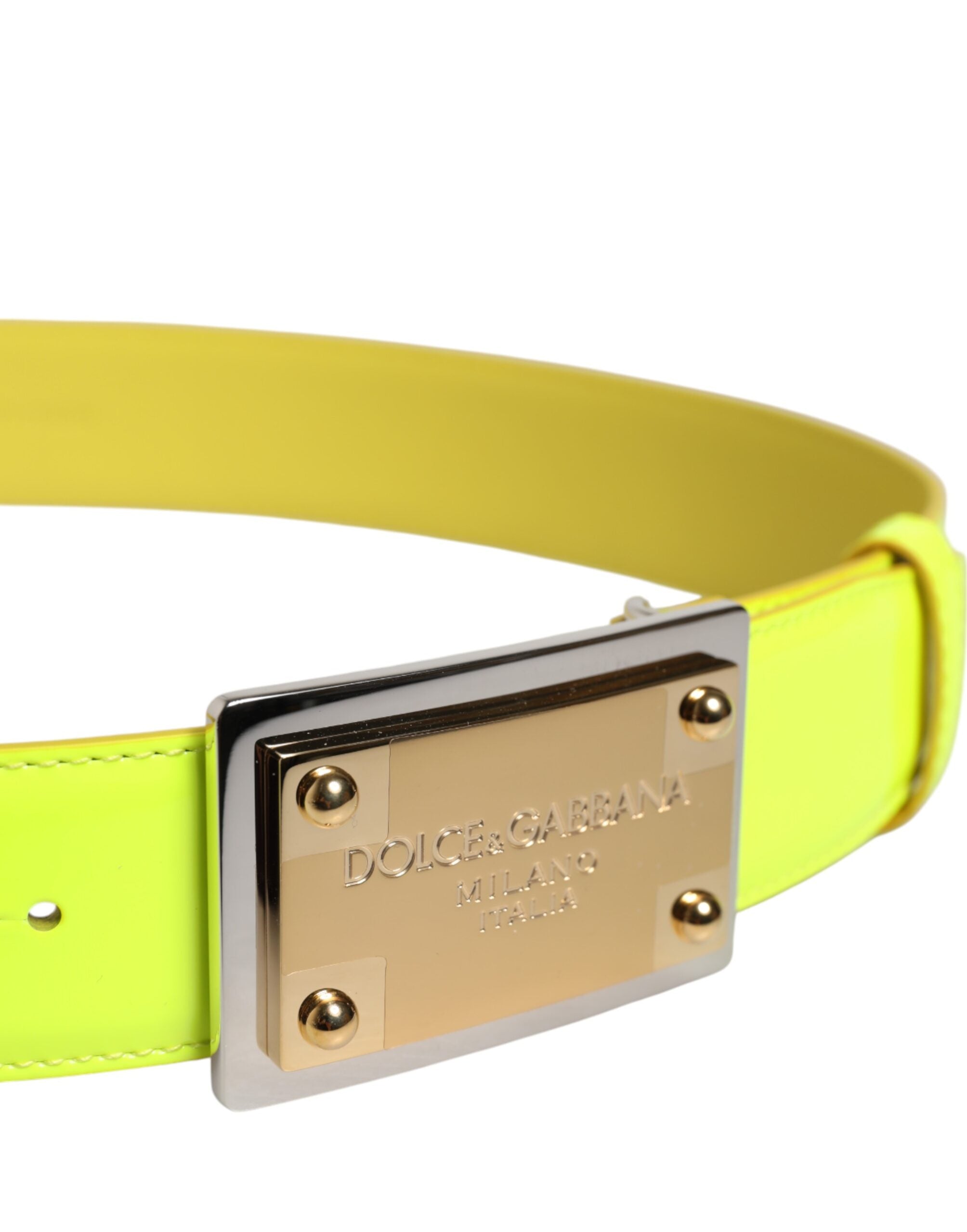 Yellow Green Classic Metal Logo Buckle Belt