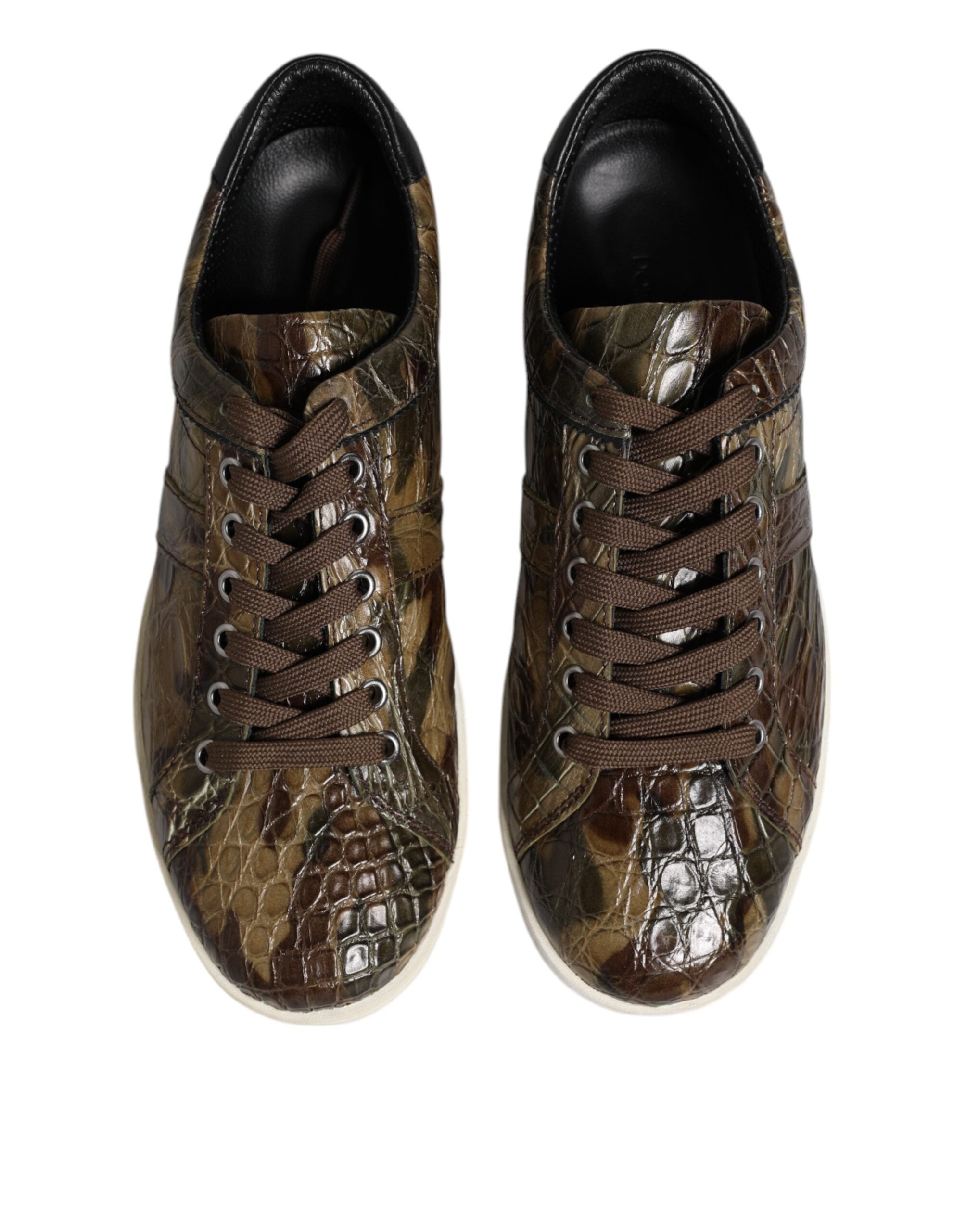 Brown Exotic Leather Low Top Sneakers Shoes