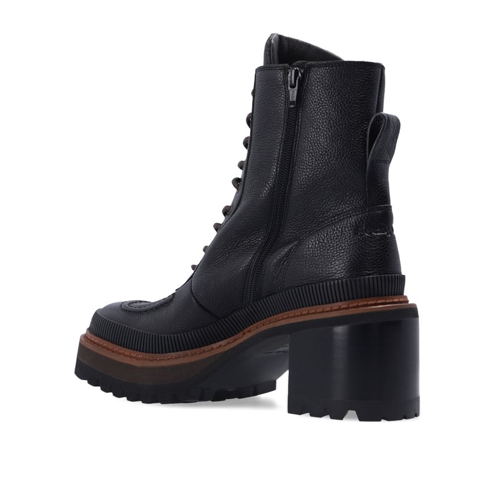 Black Calfskin Lace-Up Boots