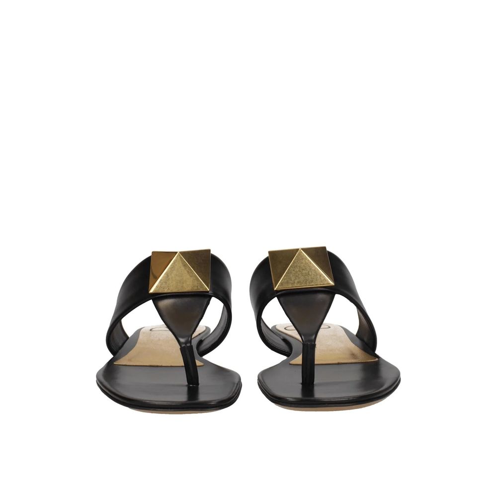 Black Calfskin Strap-On Sandals