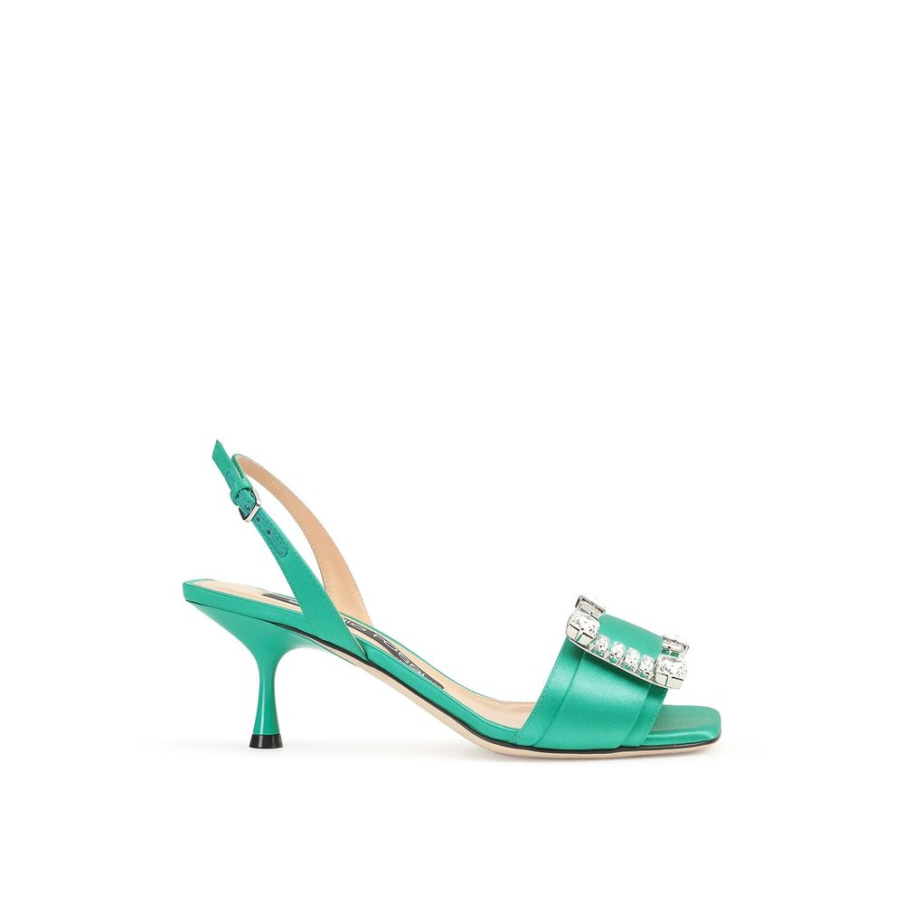 Green Silk Stiletto Heel Sandals