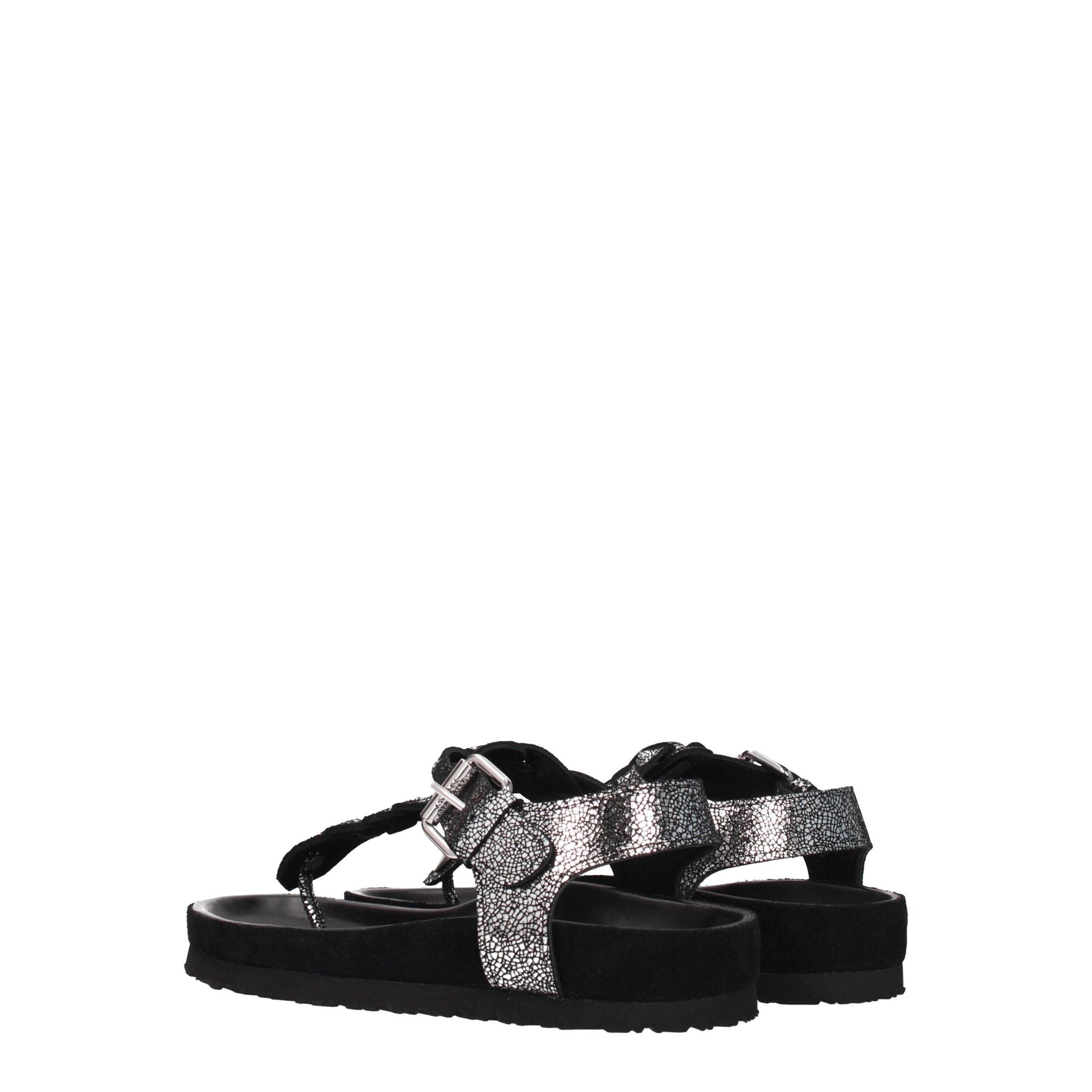 Black Leather Flip-Flop Sandals
