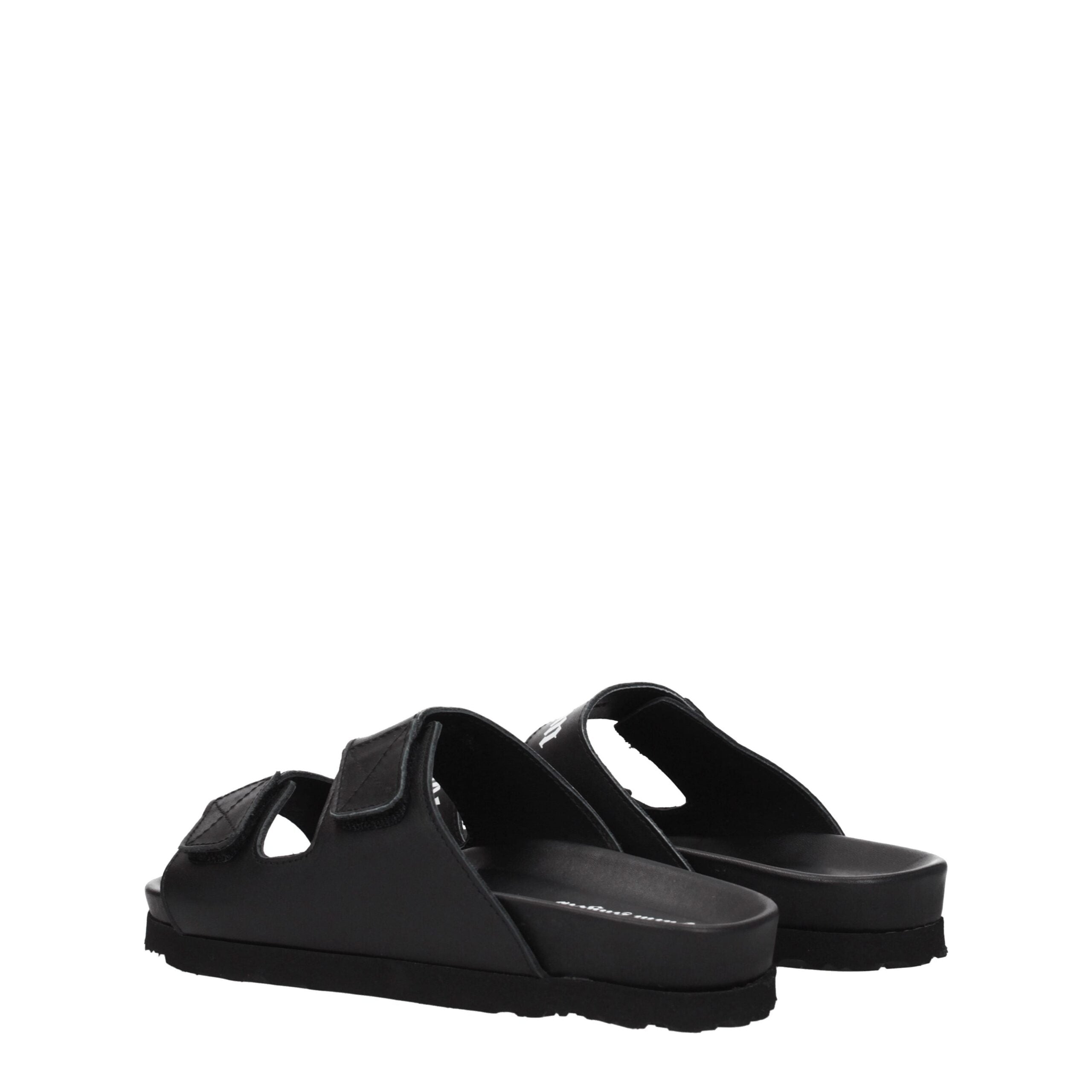 Black Leather Flat Sandals