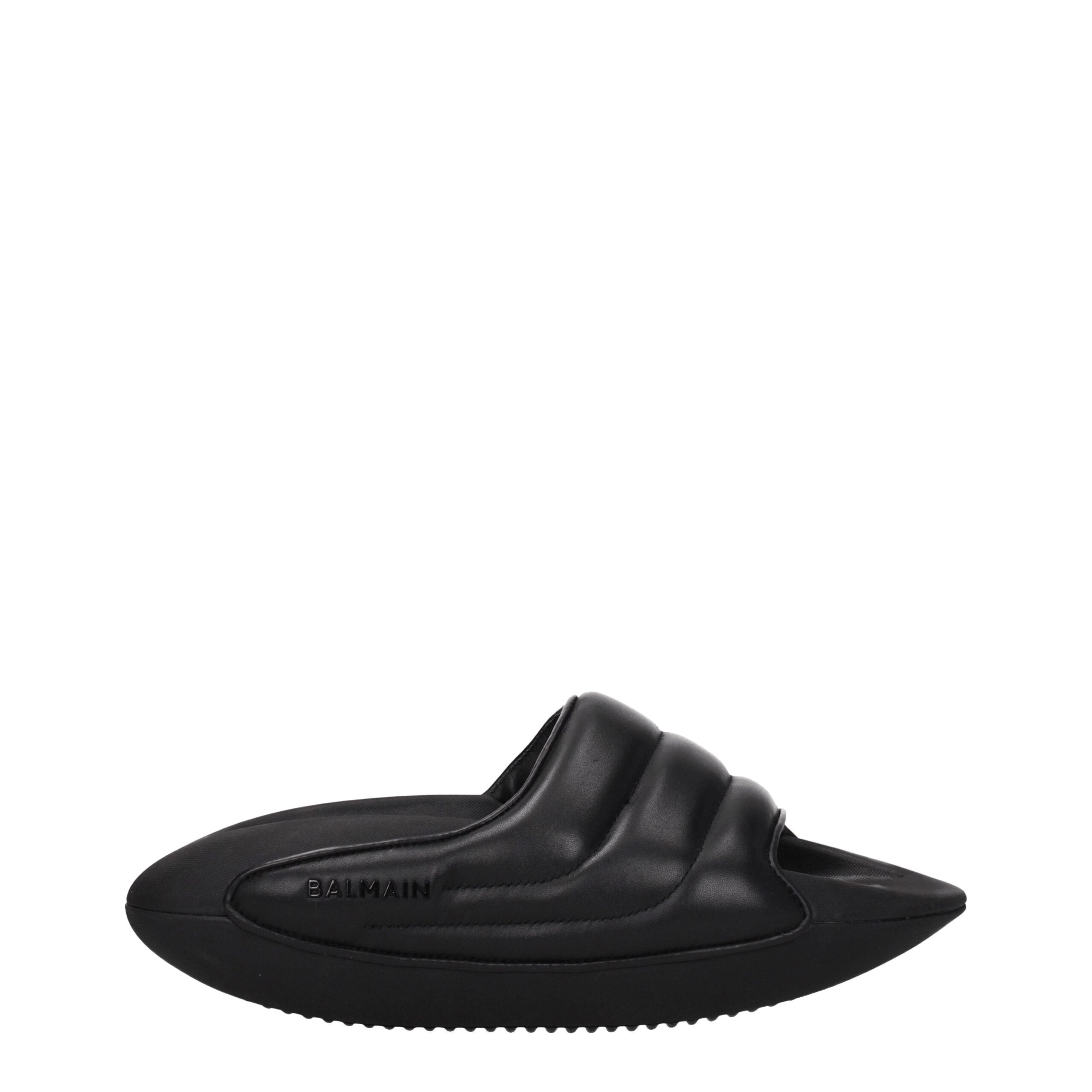 Black Leather Slippers