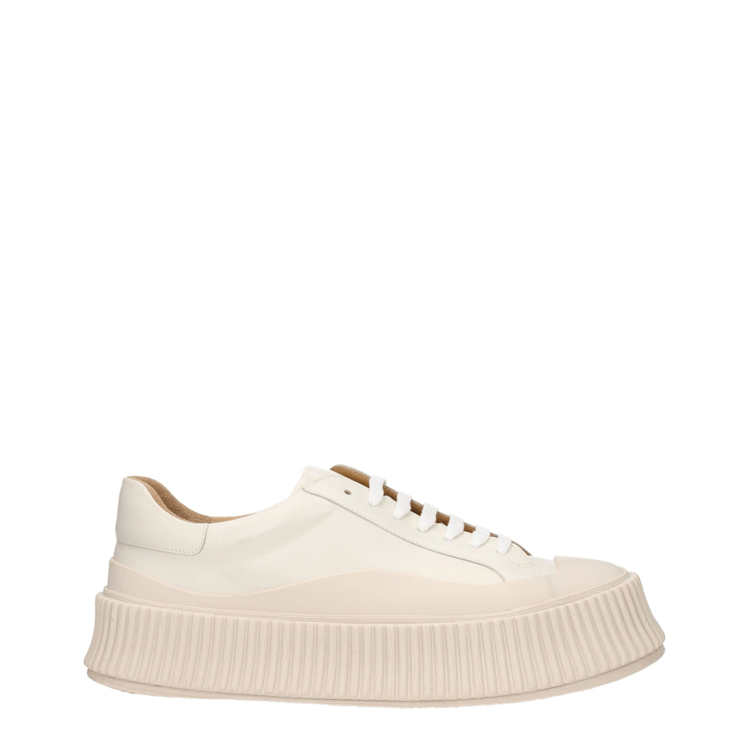Beige Leather Platform Sneakers