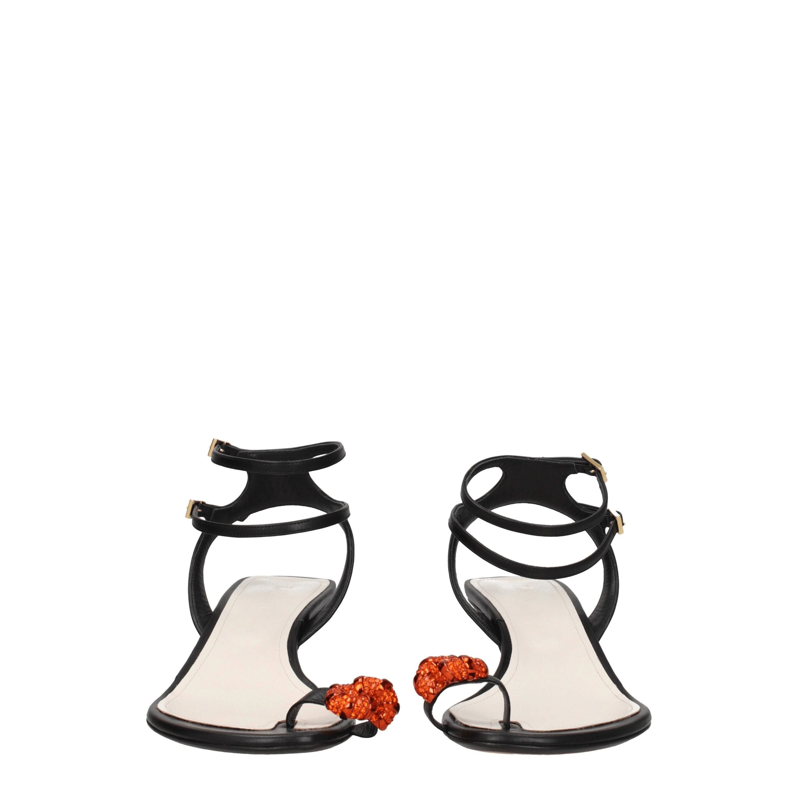 Black Leather Stiletto Heel Sandals