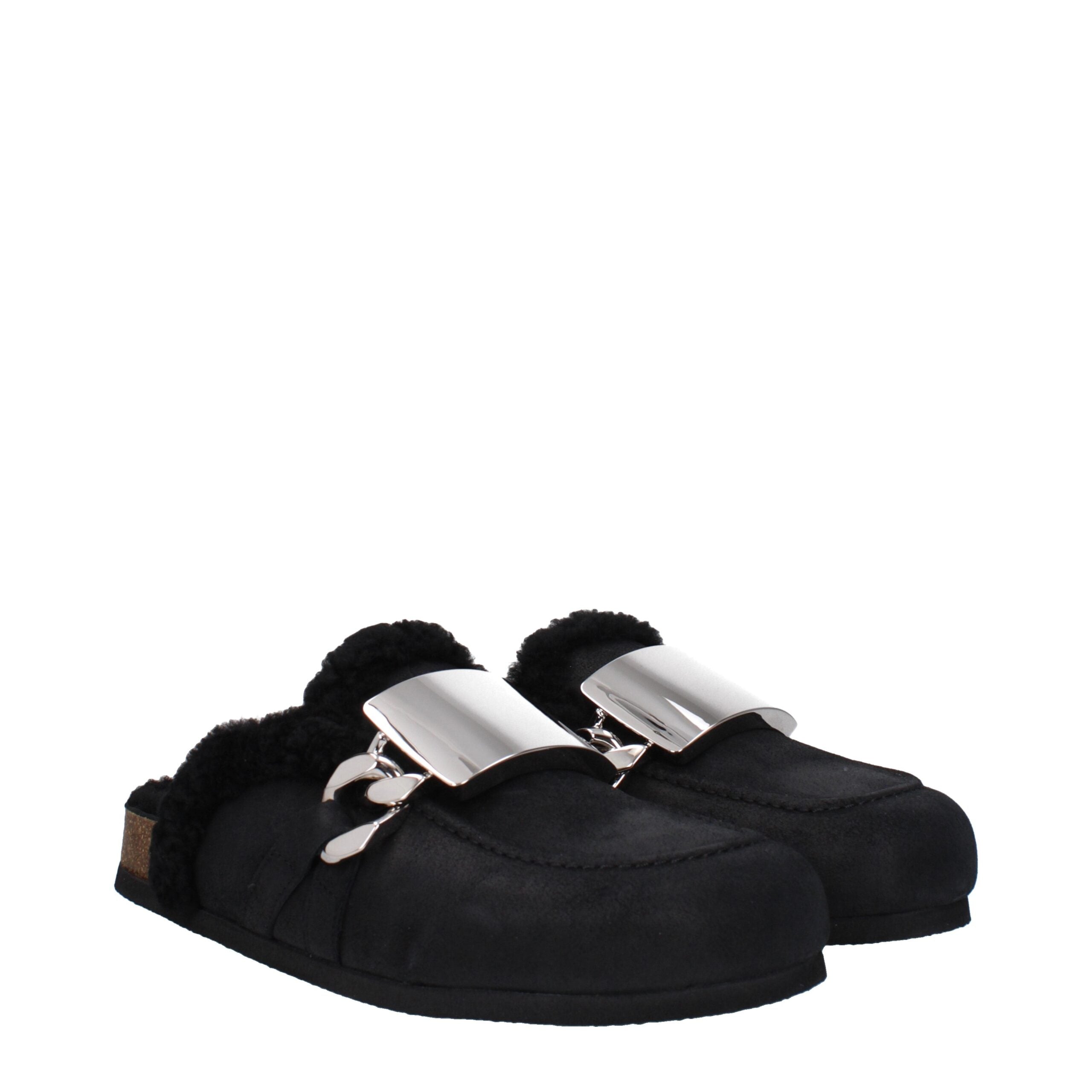 Black Leather Slippers