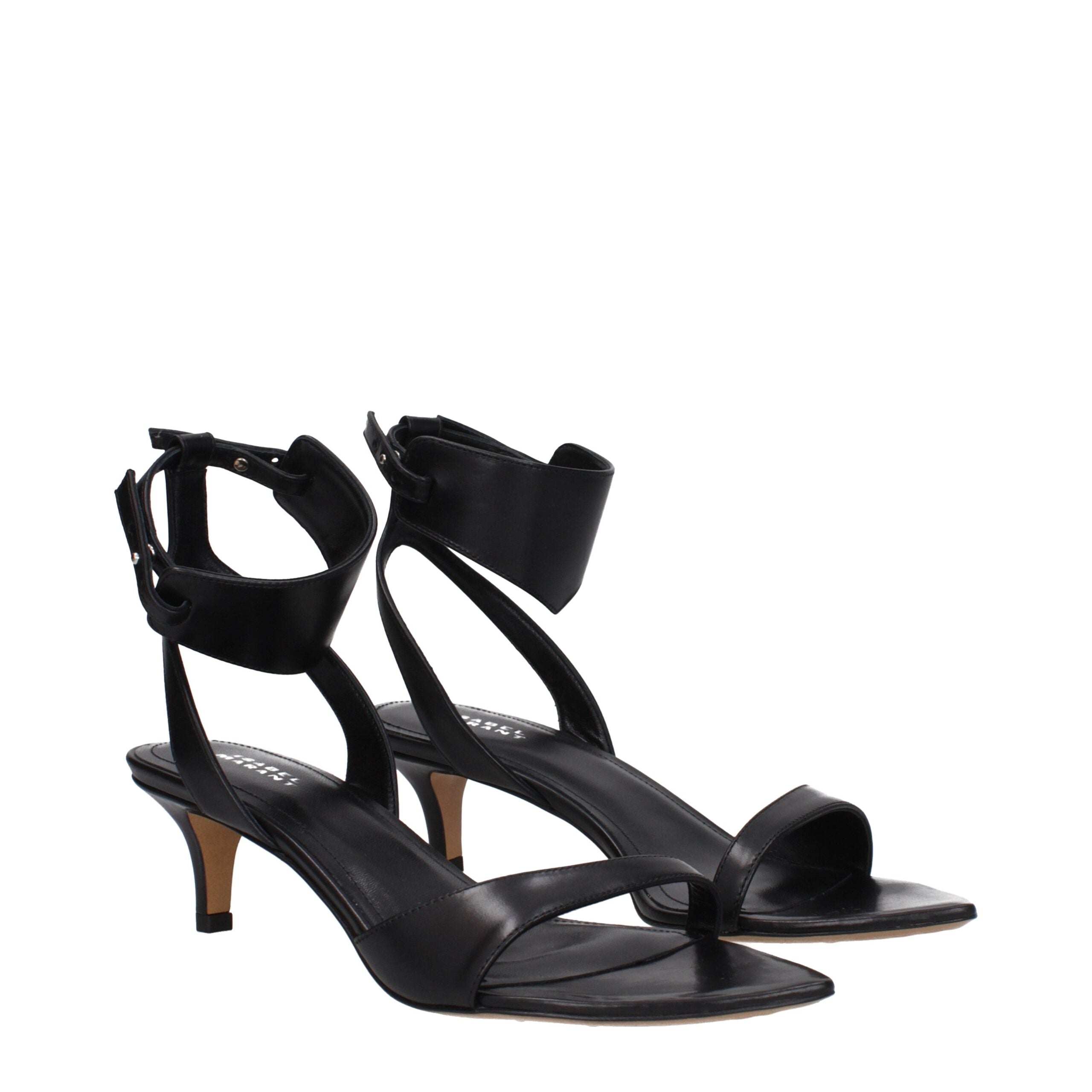 Black Leather Flat Sandals