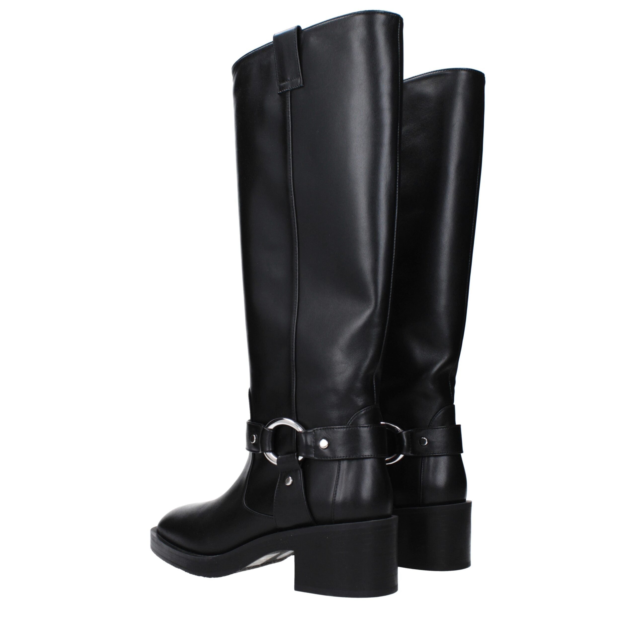 Black Leather High Heel Boots