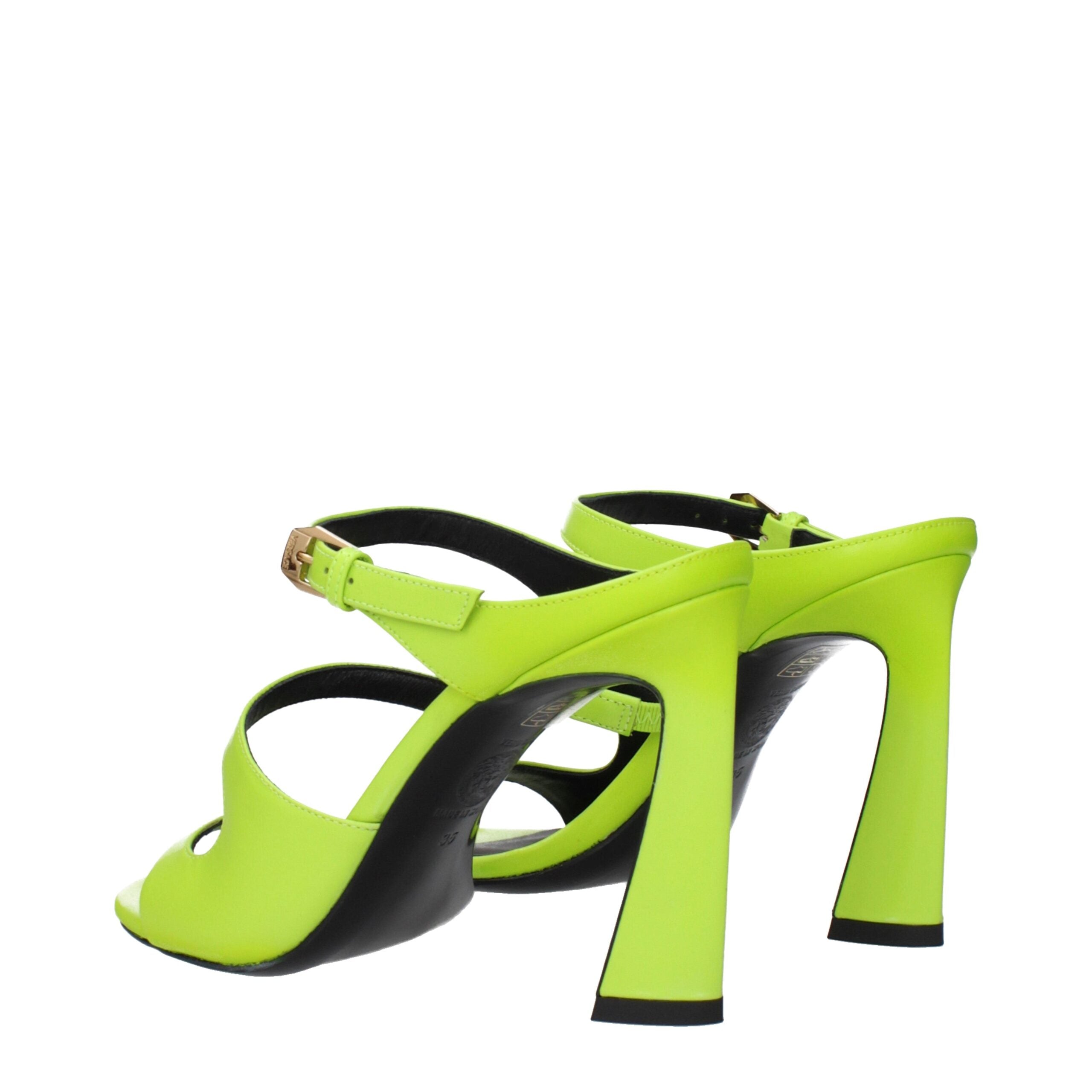 Green Leather Stiletto Heel Sandals