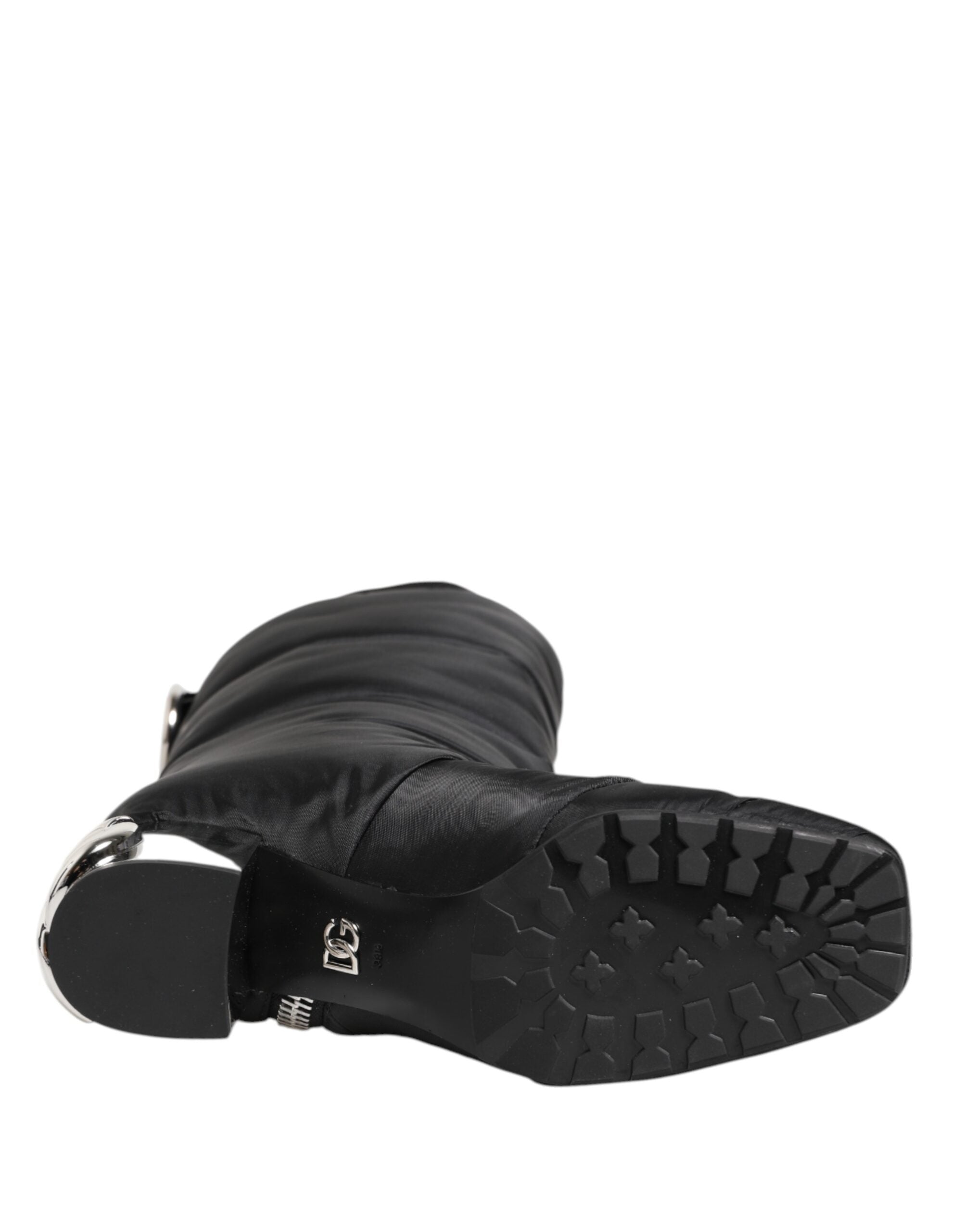 Black Padded Mid Calf Logo Heel Boots Shoes