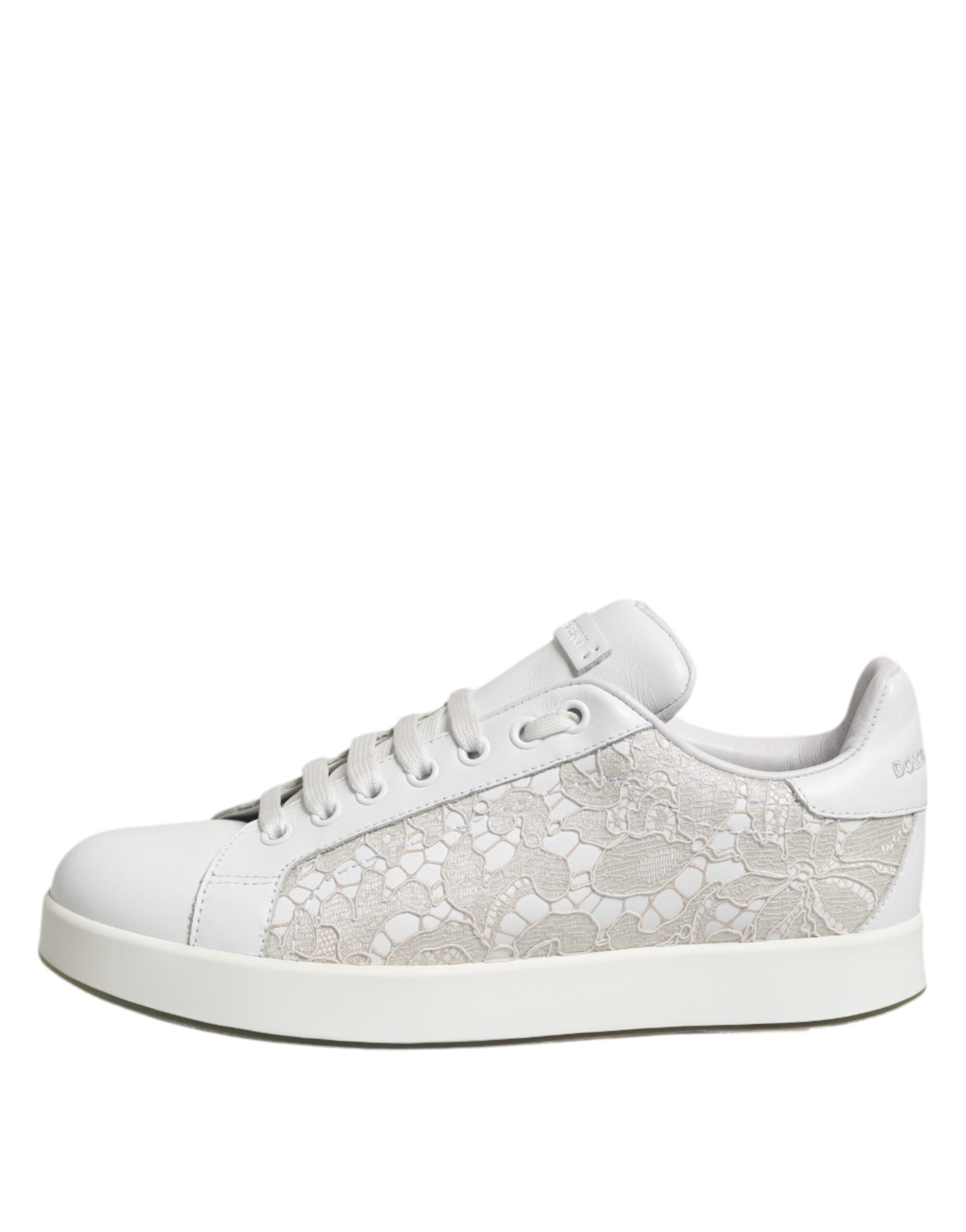 White Lace Leather Low Top Sneaker Shoes