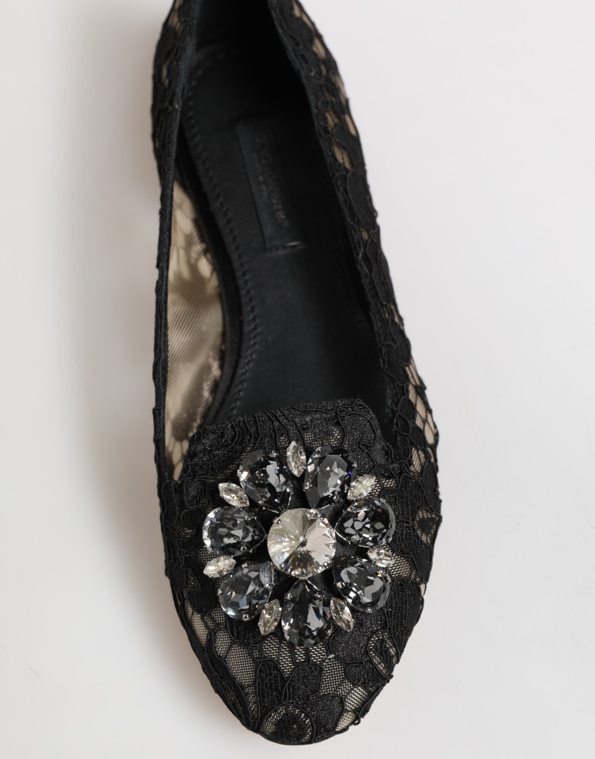 Black Taormina Lace Crystals Flats Shoes