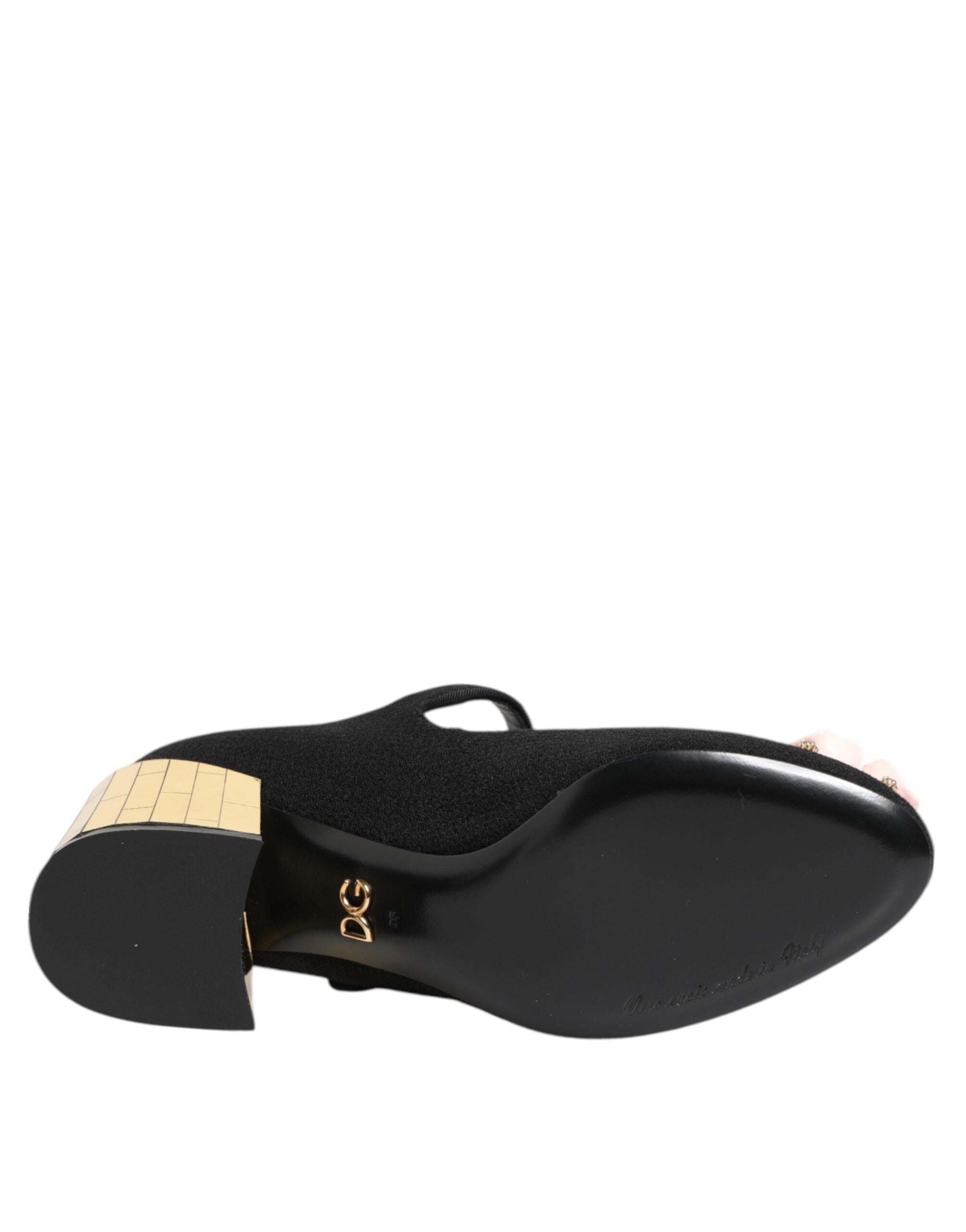 Black Flower Crystal Embellished Mary Jane Shoes