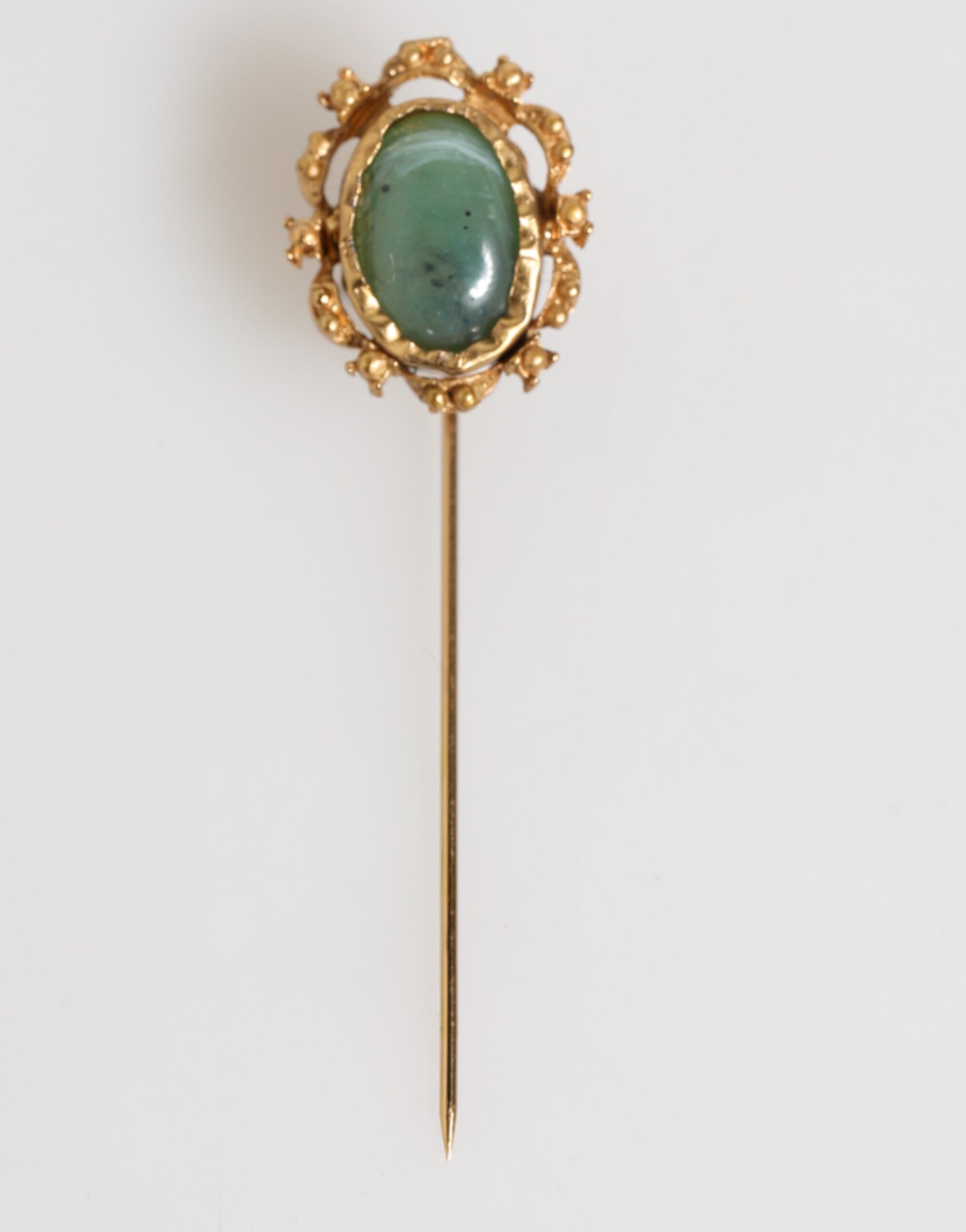 Gold Tone Green Stone Antique Men Accessory Brooch Pin