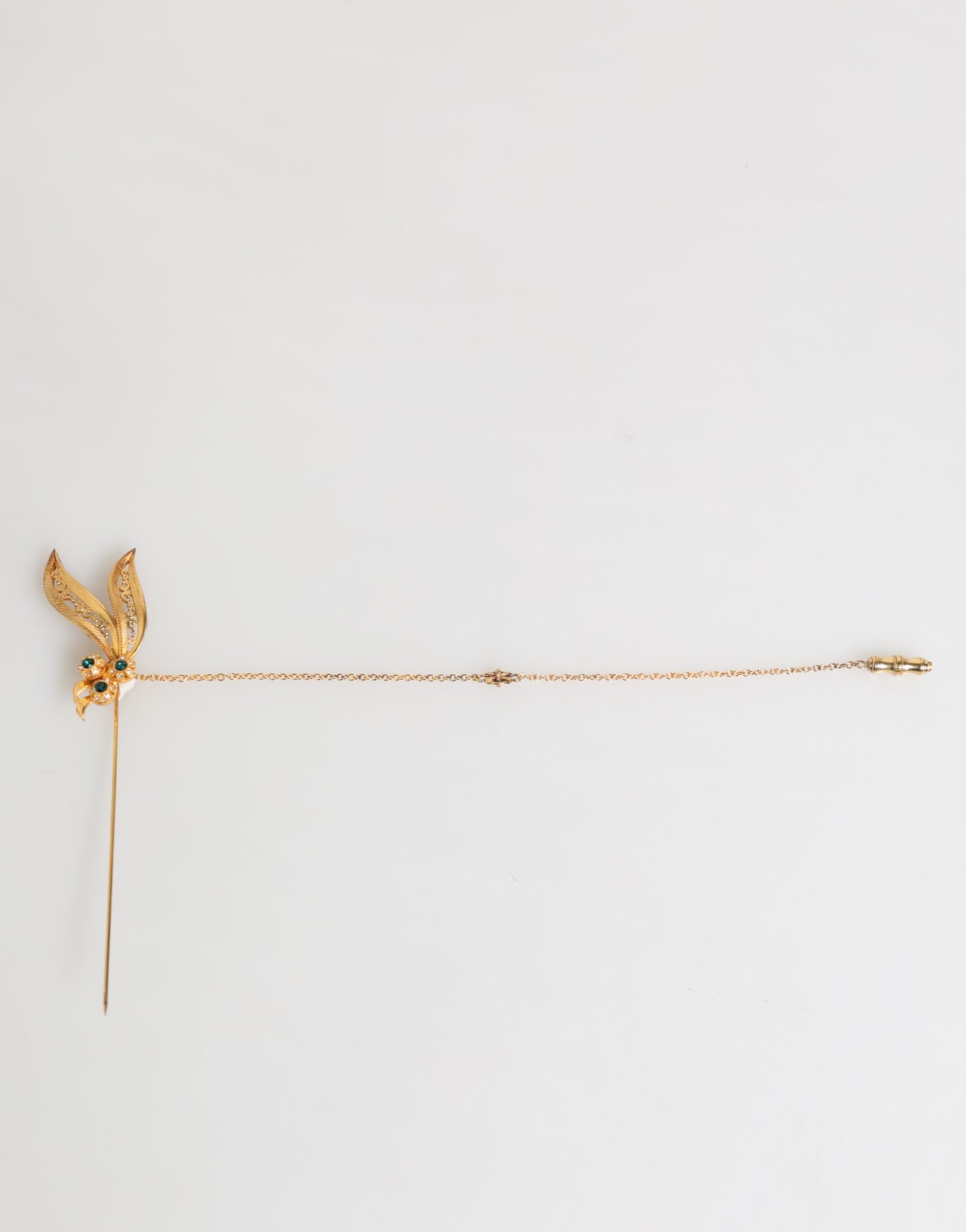 Gold Tone 925 Sterling Silver Crystal Chain Pin Brooch