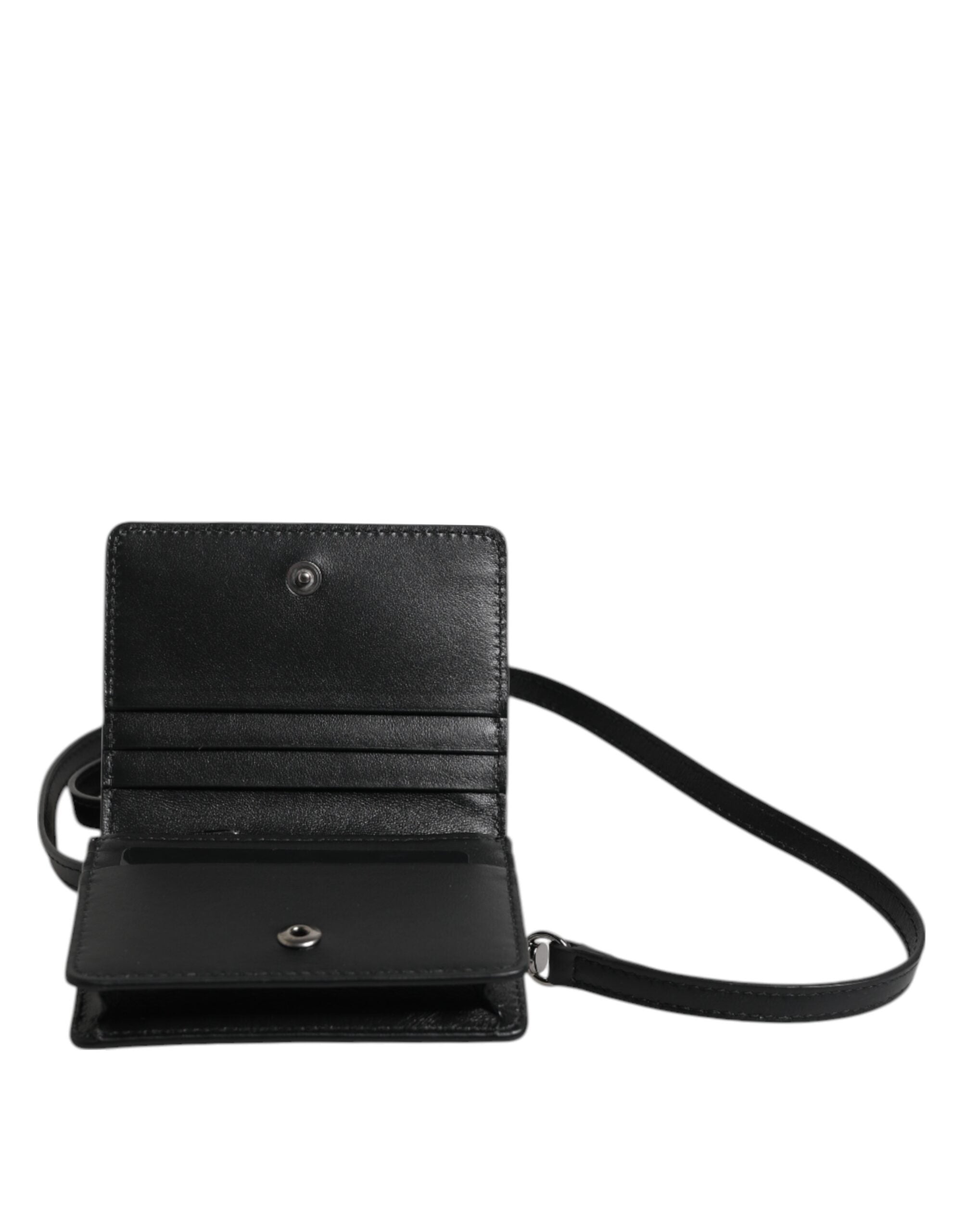 Black Leather Bifold Card Holder Crossbody Men Borse Bag