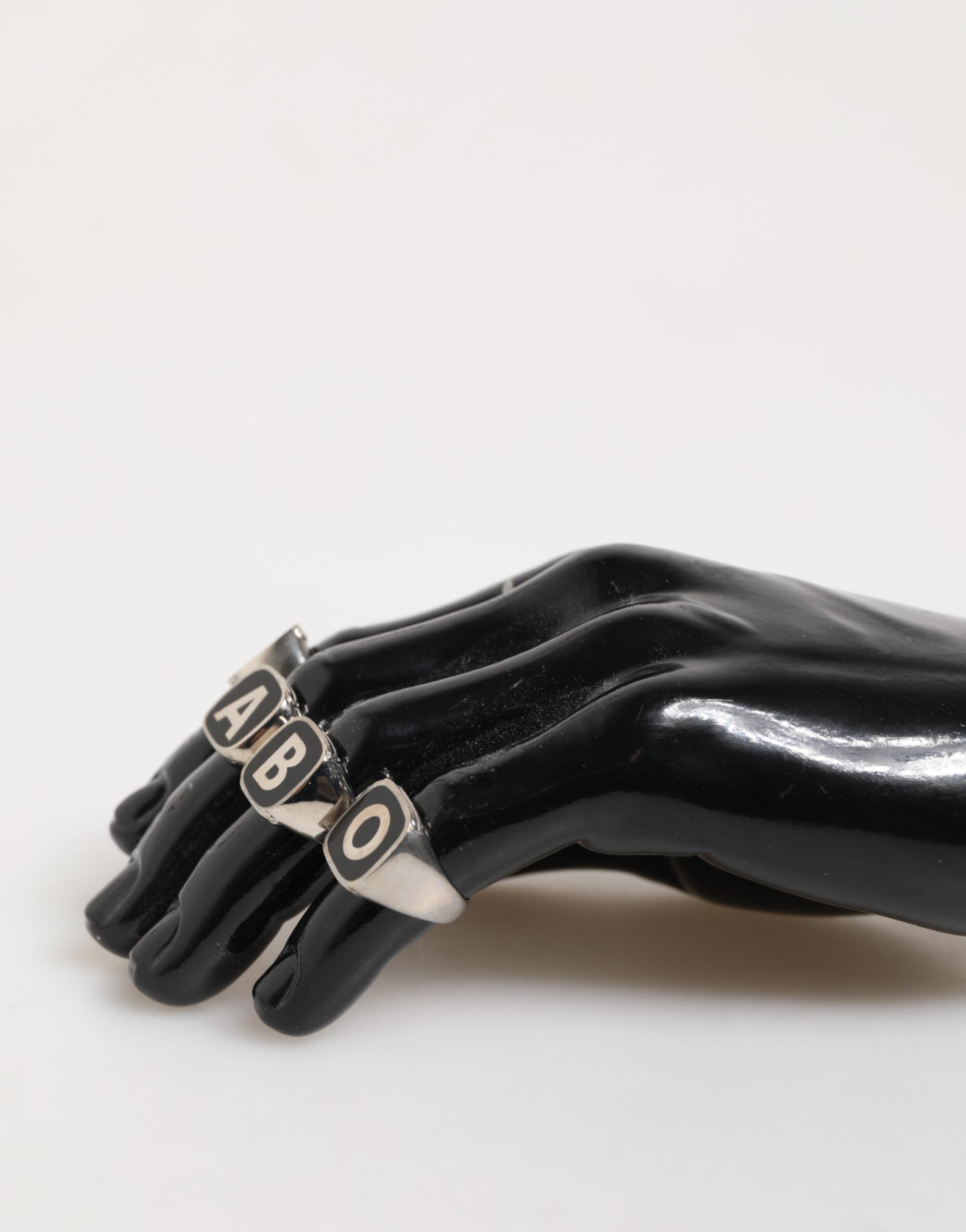 Silver Tone Brass Lettering Set 5 Pieces Adjustable Ring