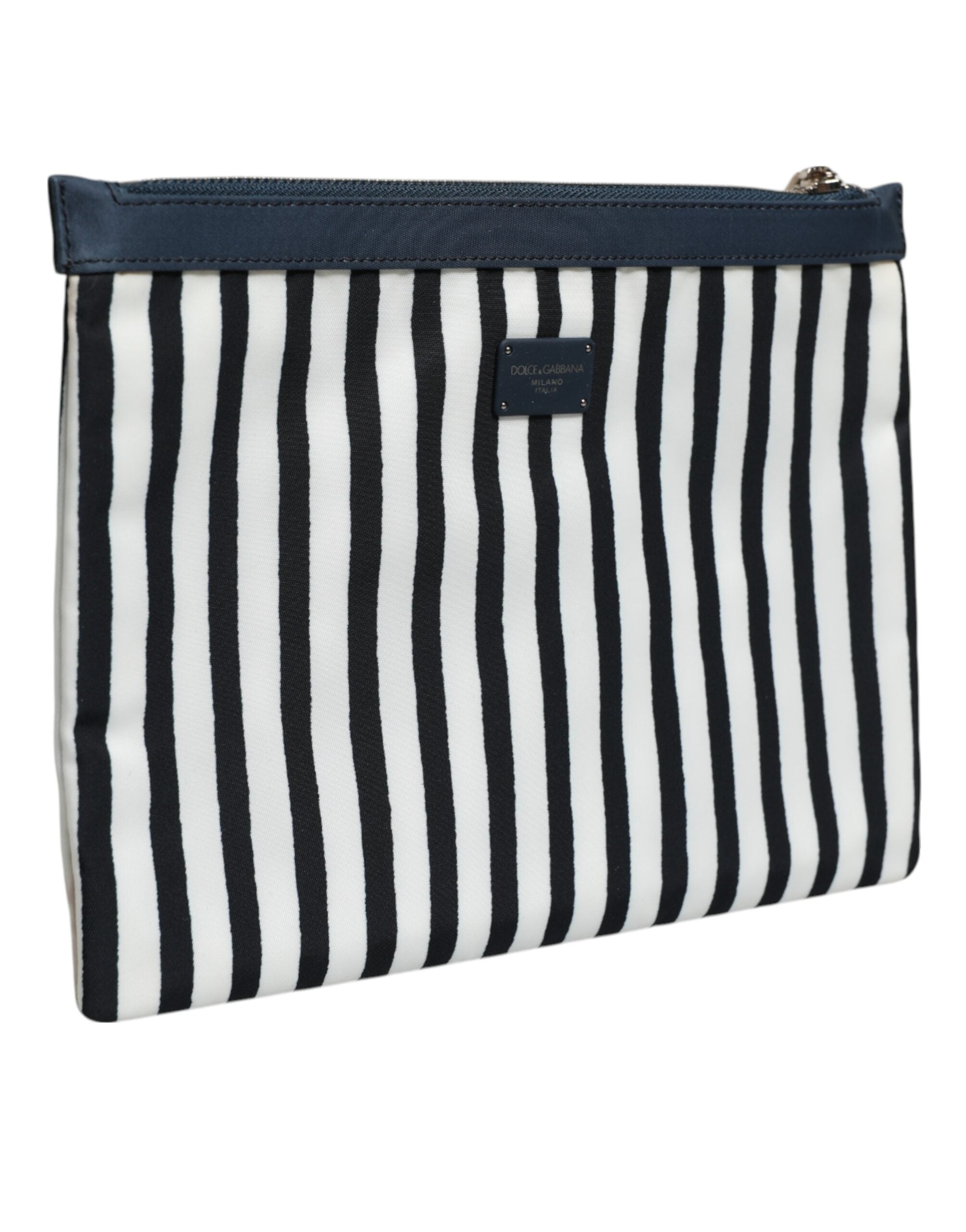 Black White Striped Logo Plaque Clutch Borse Pouch Bag