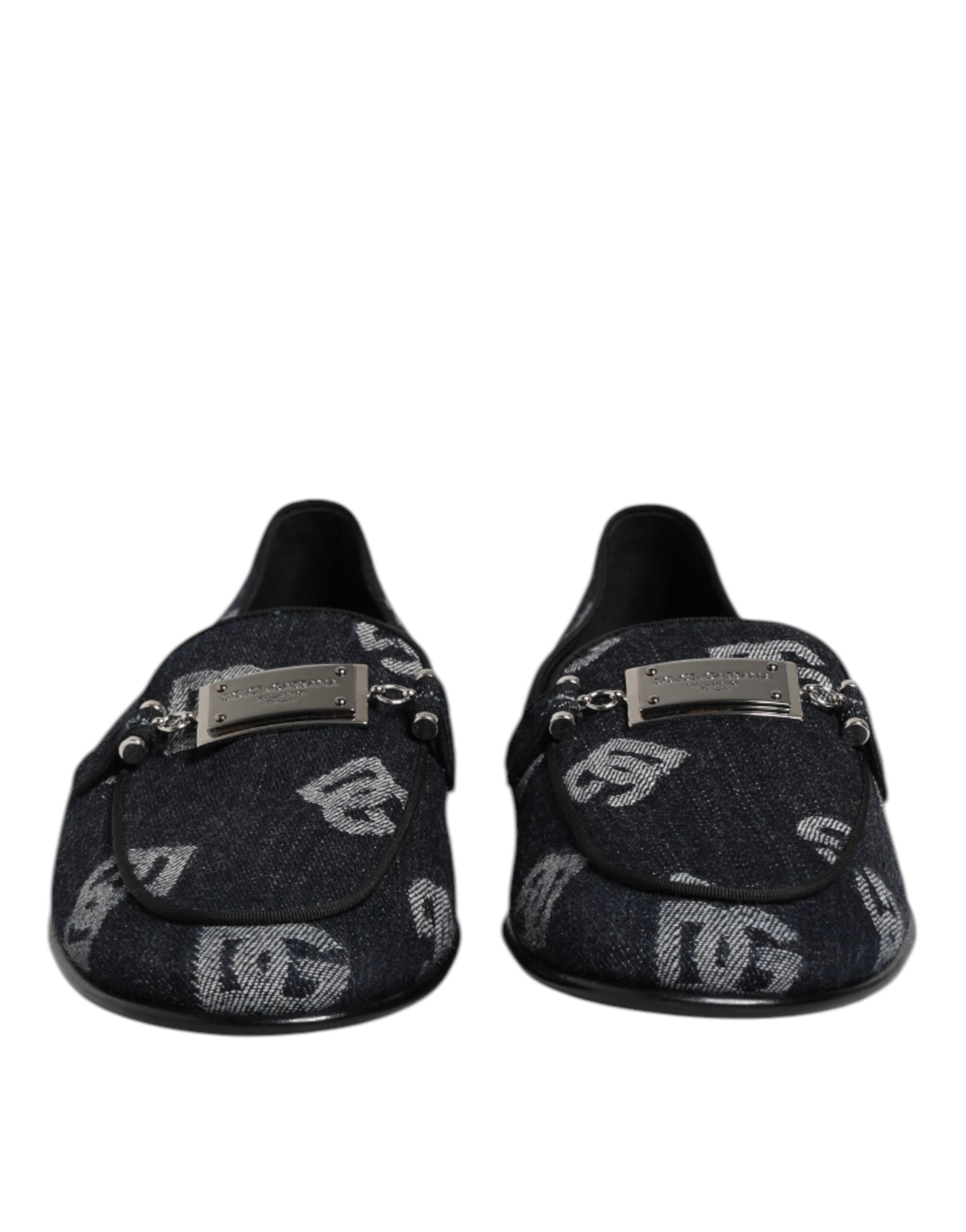 Modré bavlněné mokasíny s logem, formální boty