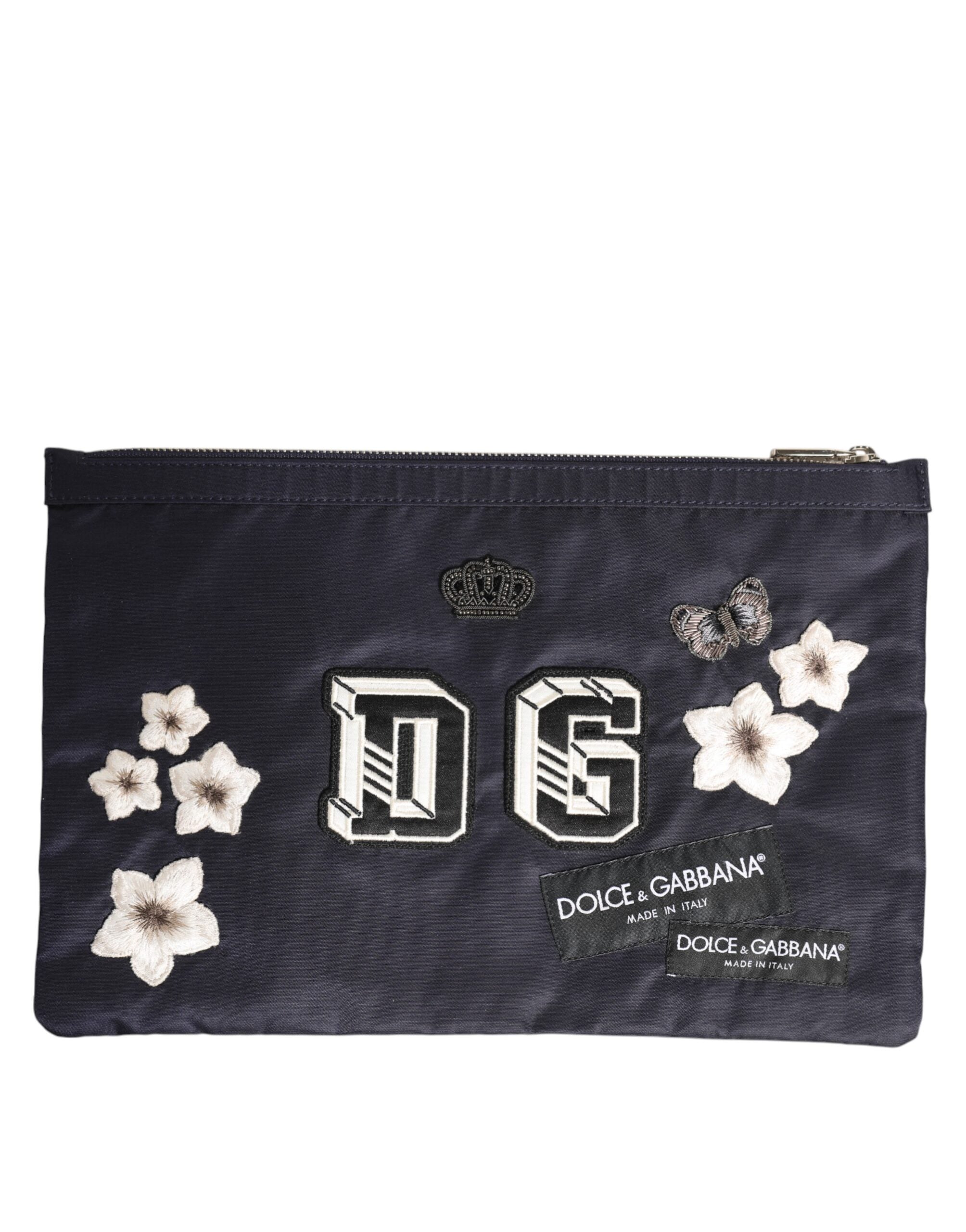 Blue DG Logo Patch Embellished Pouch Clutch Men Borse Bag
