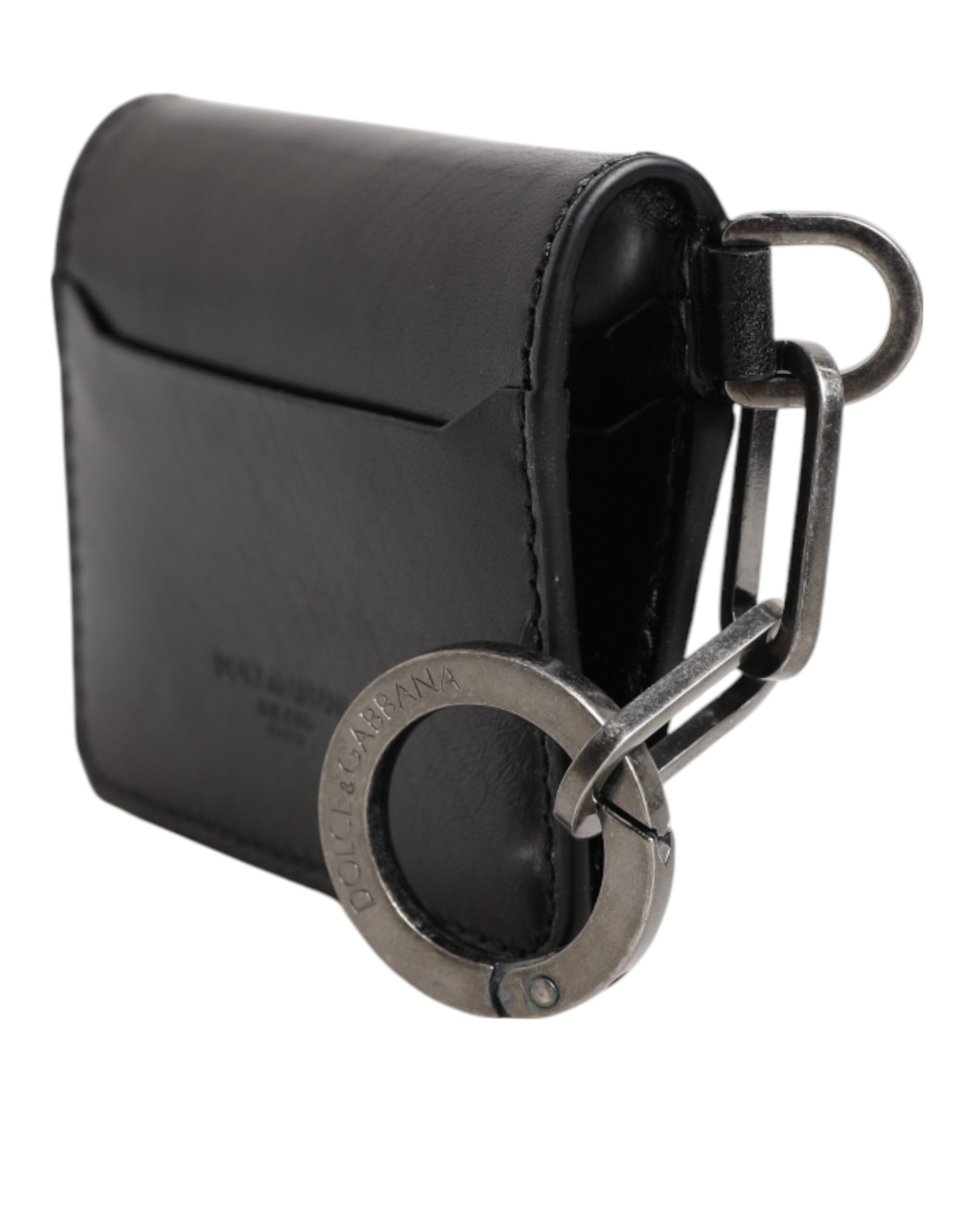 Peněženka Černá kožená klíčenka s reliéfním logem a pouzdrem na karty