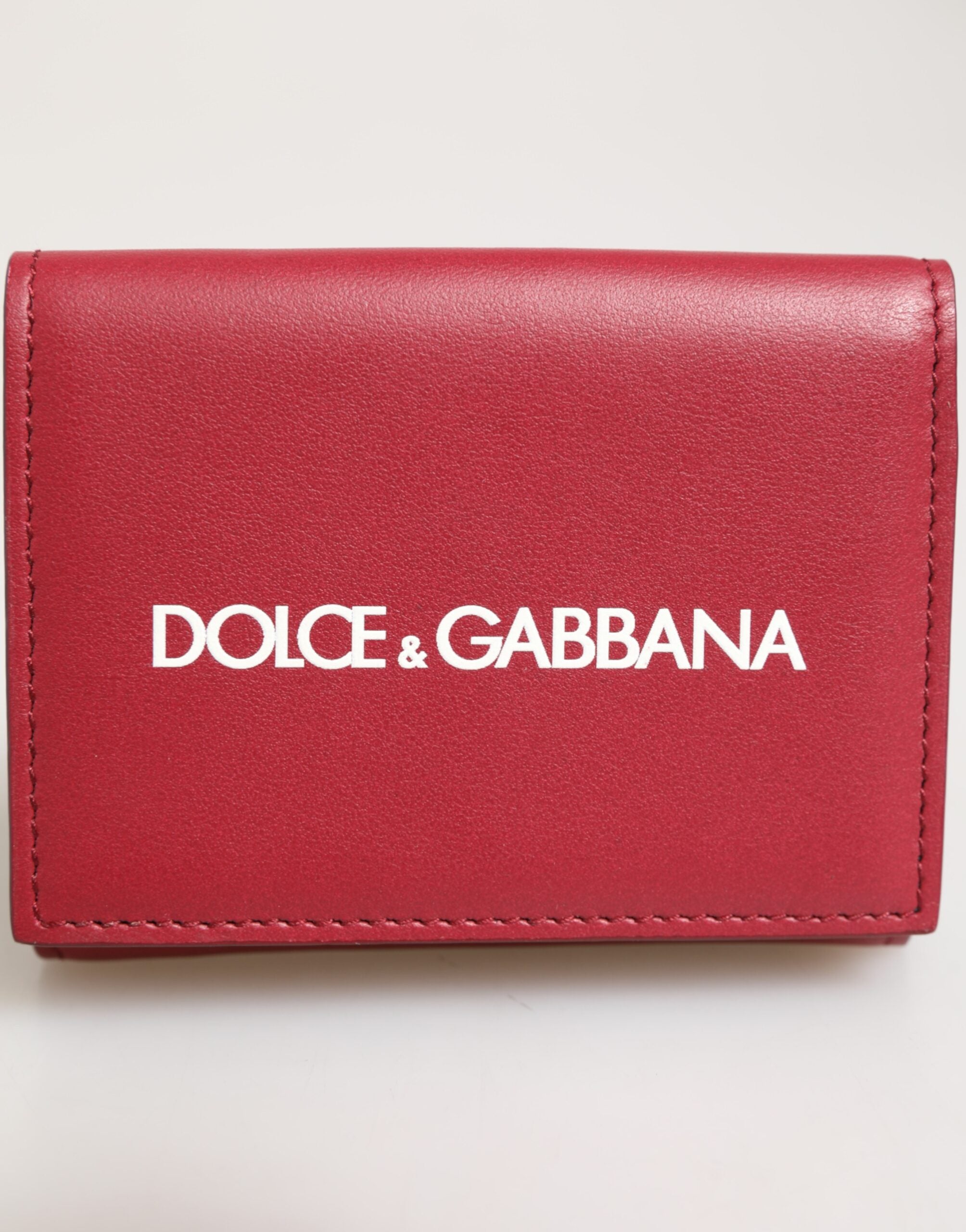 Red Leather Bold Logo Print Trifold Card Holder Wallet