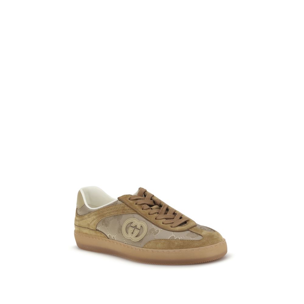 Beige Leather Athletic Sneakers