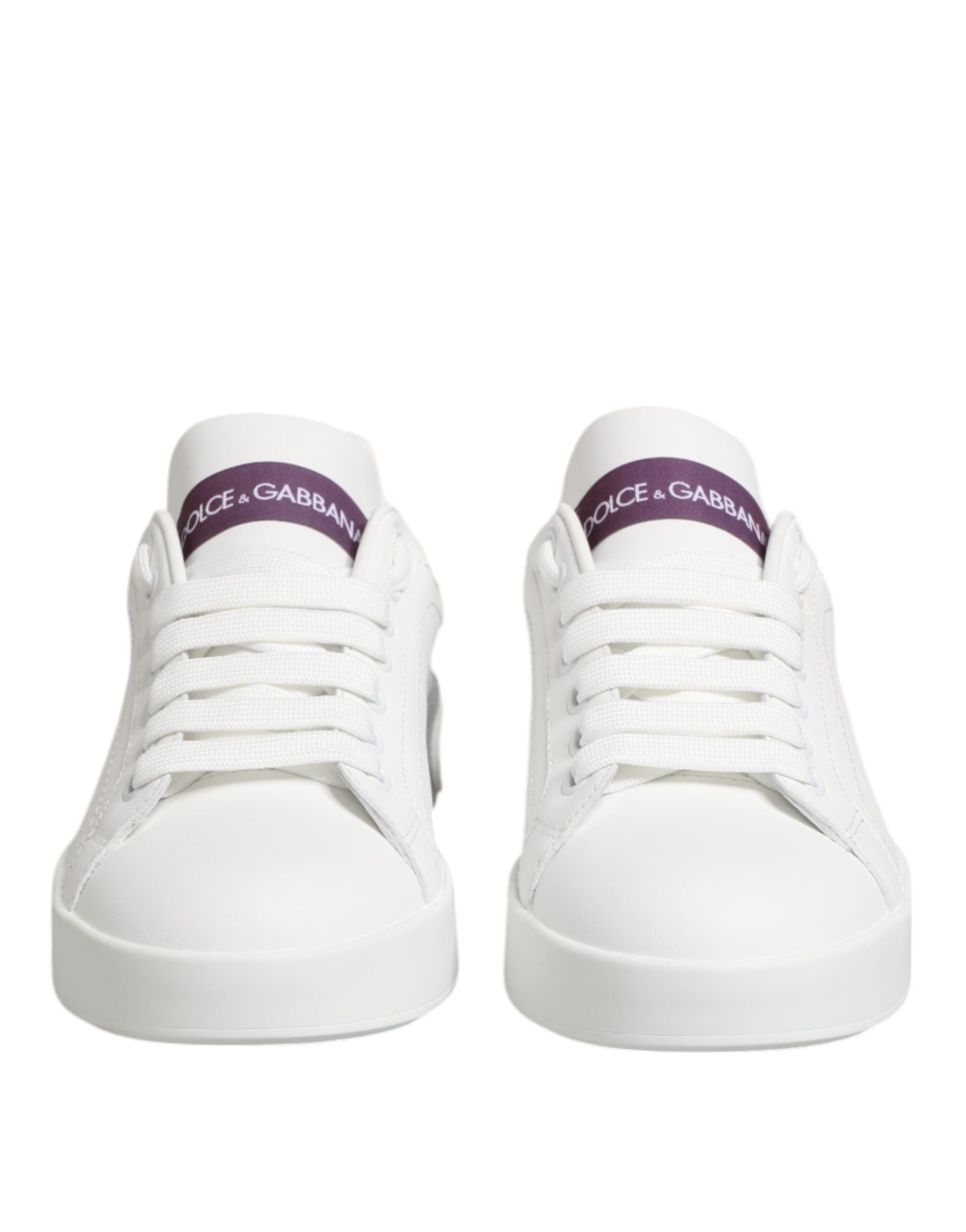 White Purple Leather Low Top Sneakers Shoes