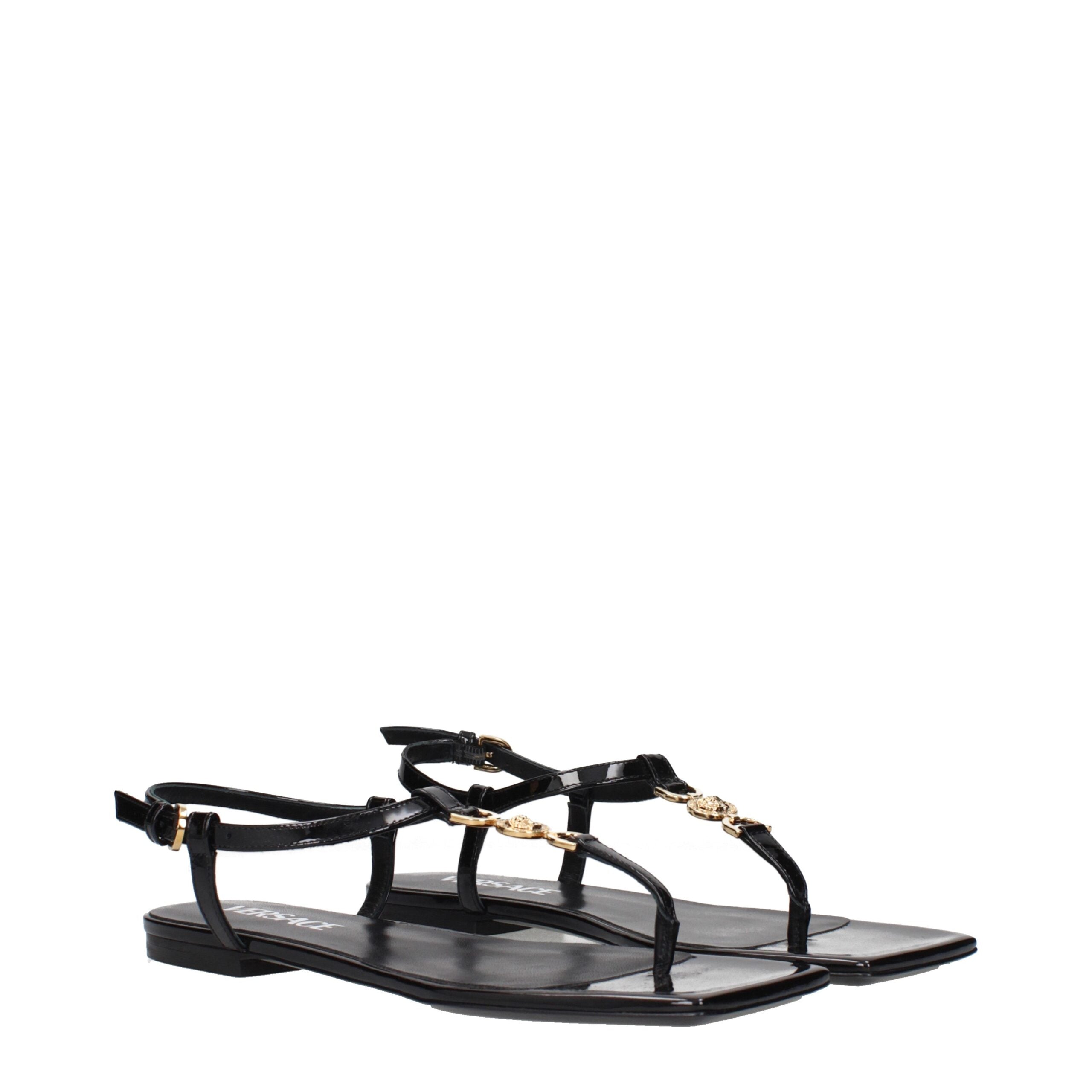 Black Leather Flip-Flop Sandals