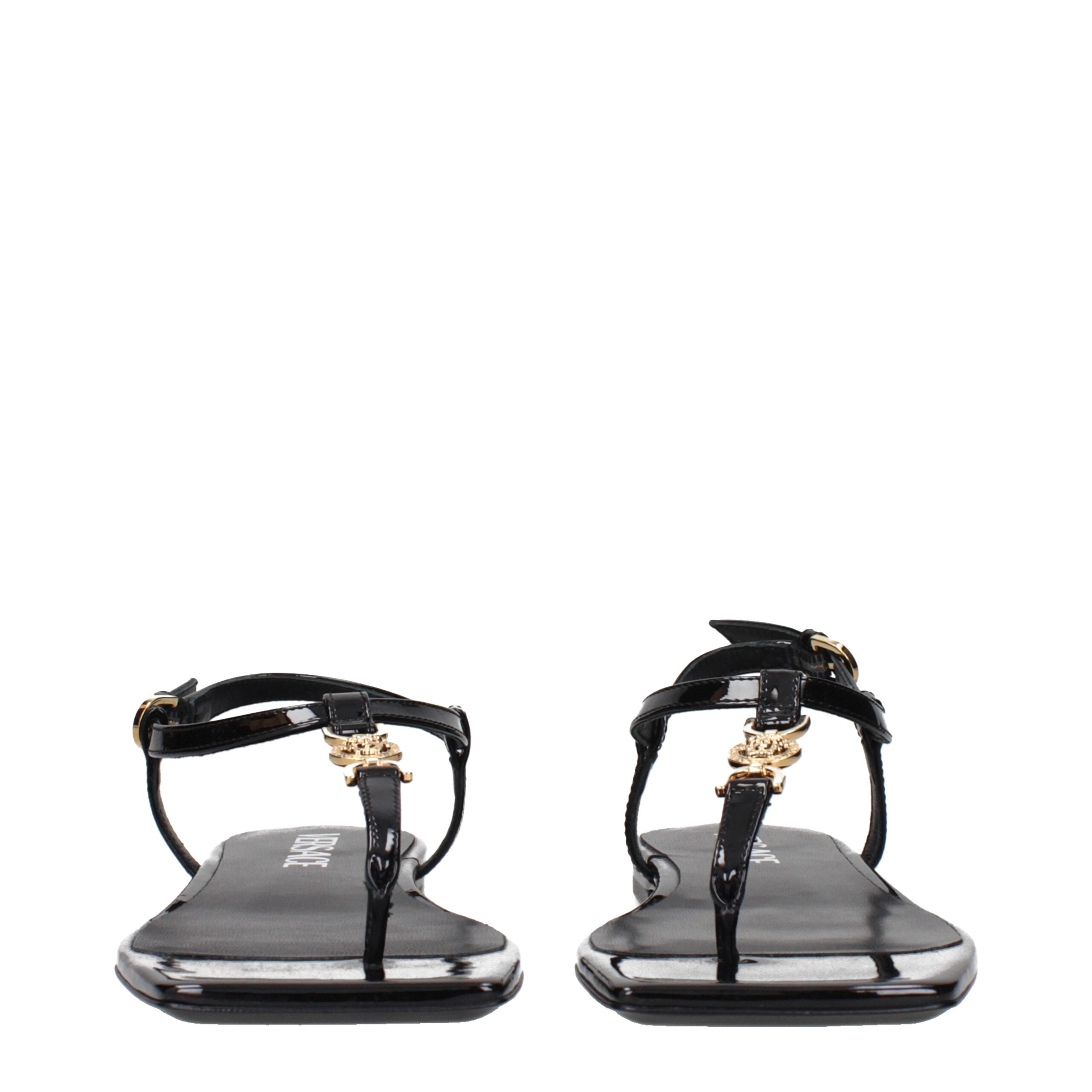Black Leather Flip-Flop Sandals