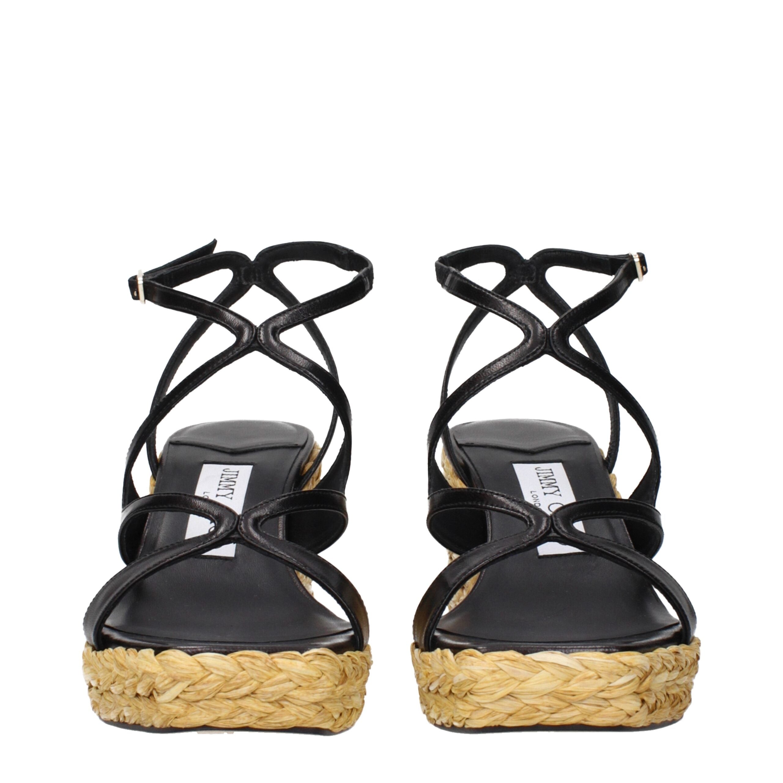 Black Leather Wedge Sandals